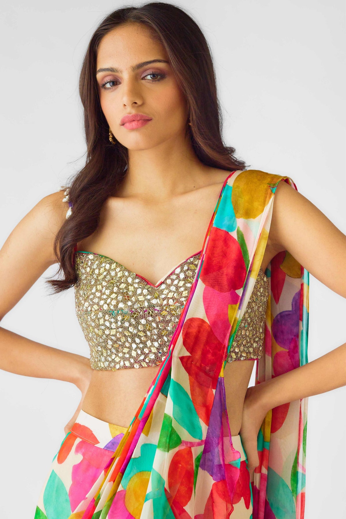 Multicolor Abstract Saree Set