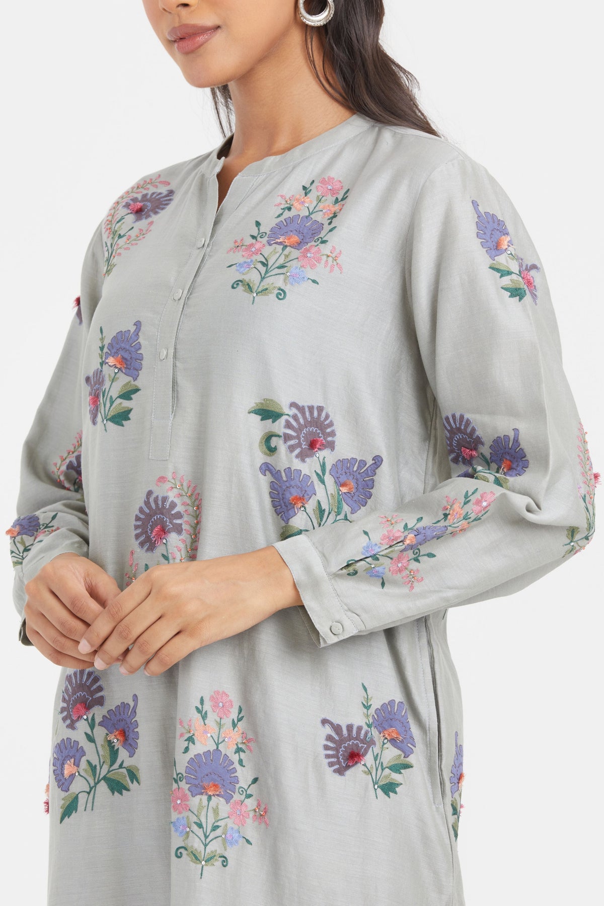 Silk Bluish Grey Kurta Set
