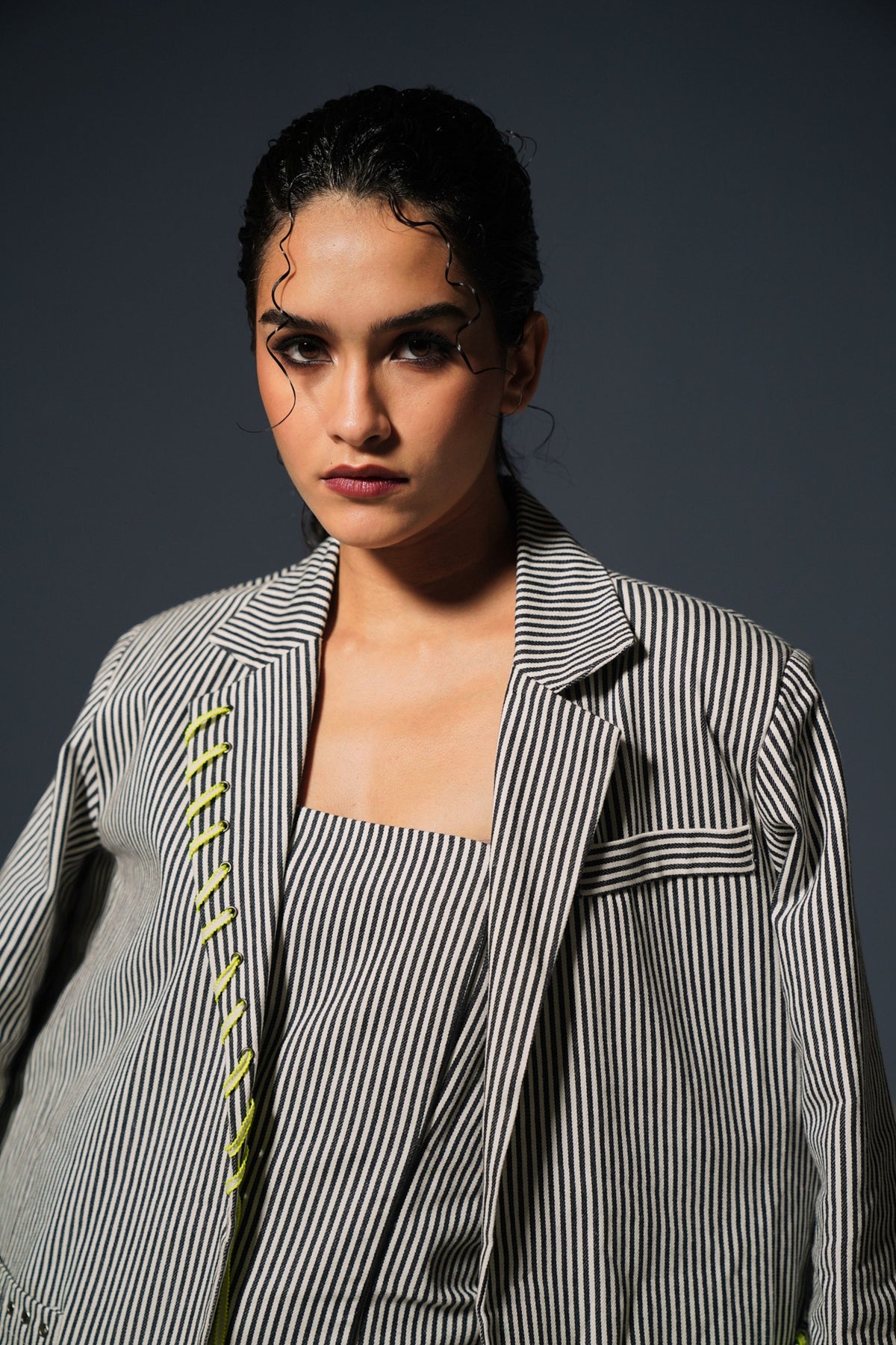 Denim Striped Oversized Blazer