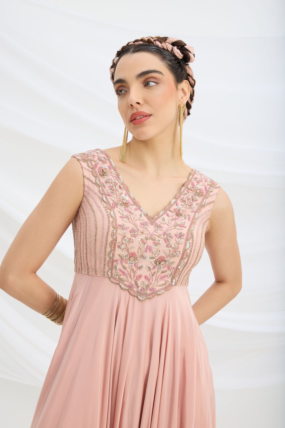 Peach Pink Embroidered Dress