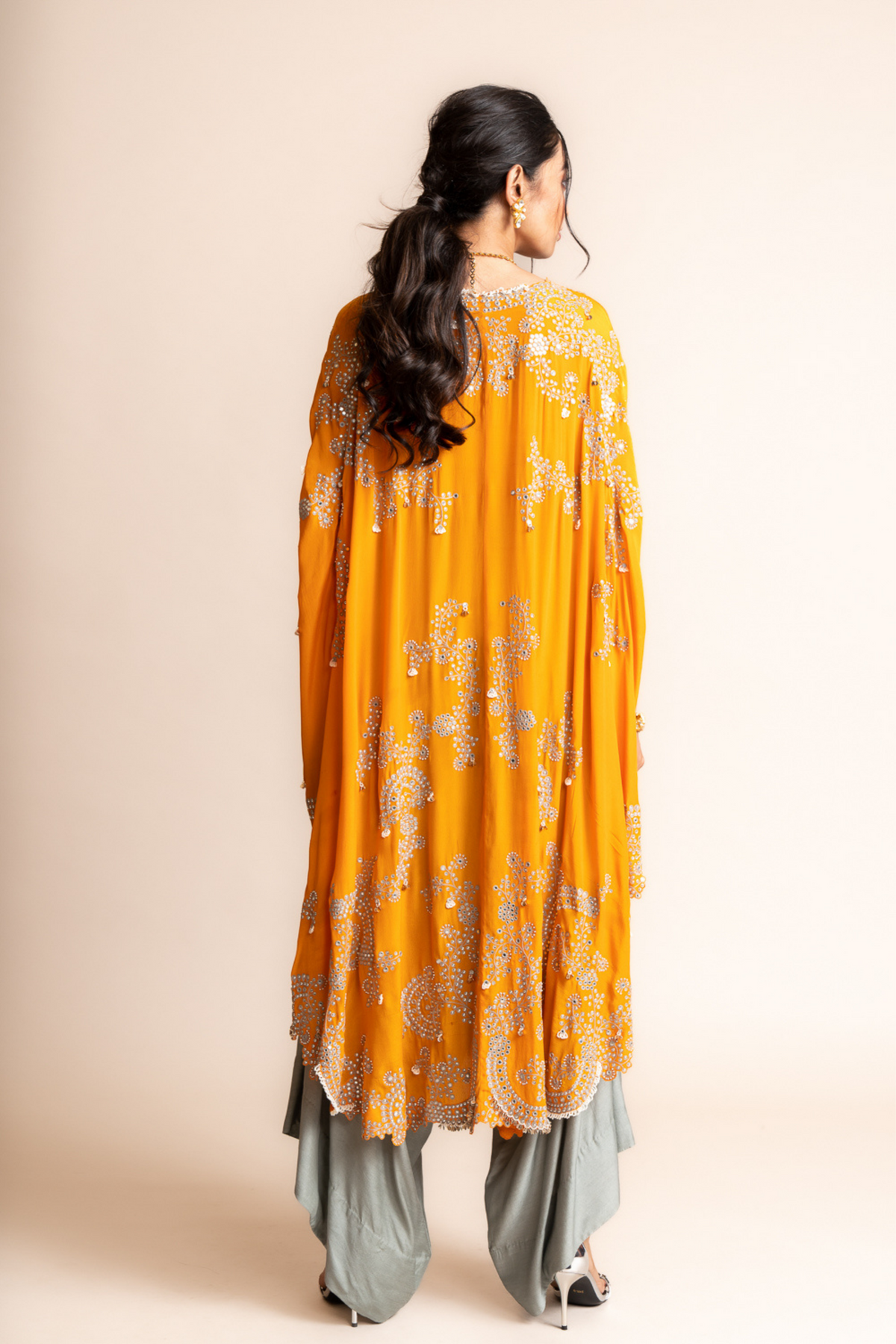 Orange Cape With Pants Set
