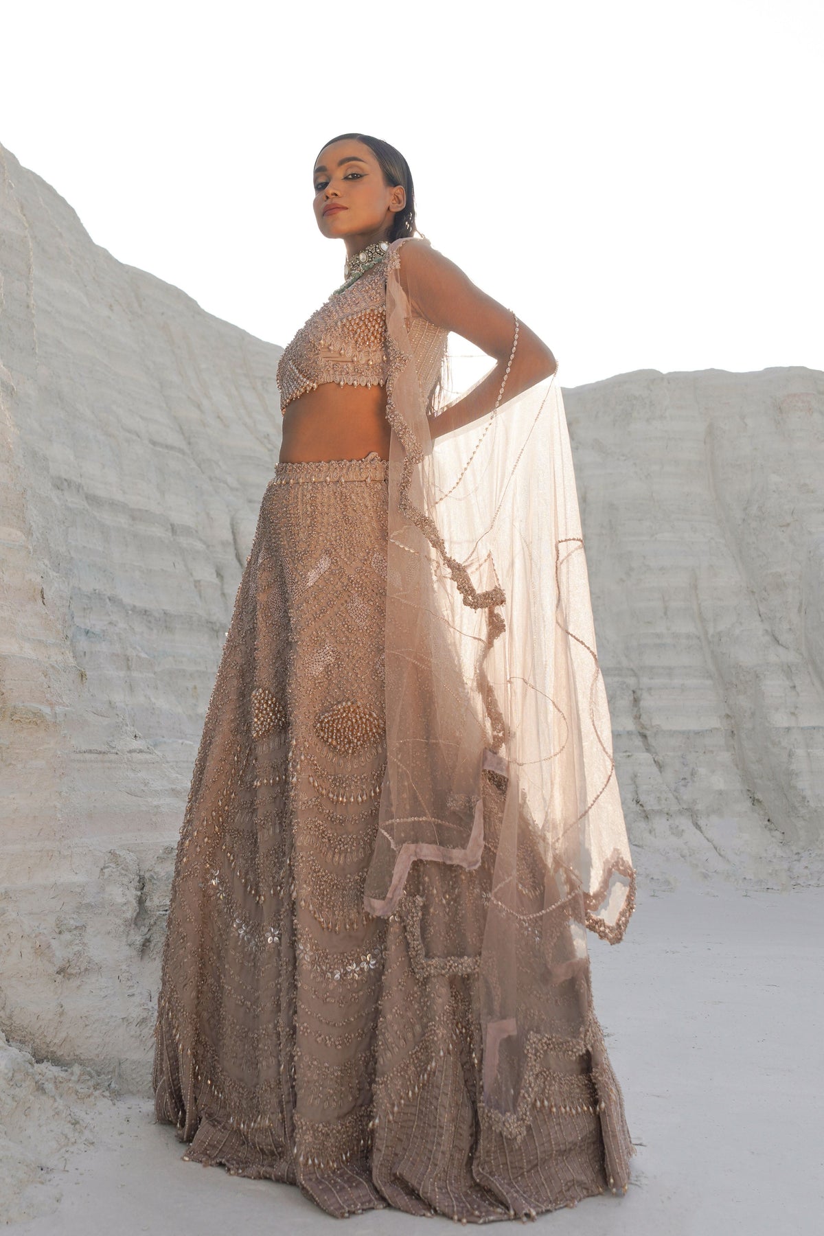 Rustic Amber Embroidered Lehenga Set