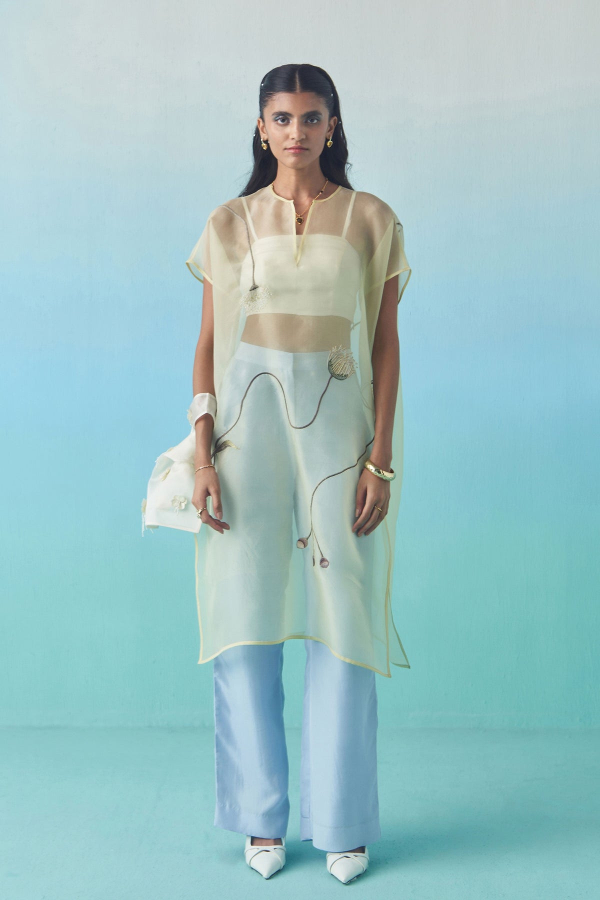 Sky Silk Bootcut Trousers