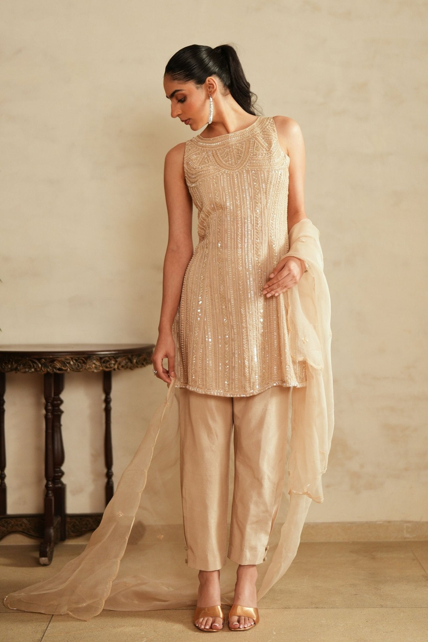 Rituals Beige Gold Kurta Set - Saisha By Charu Arora - Elahe