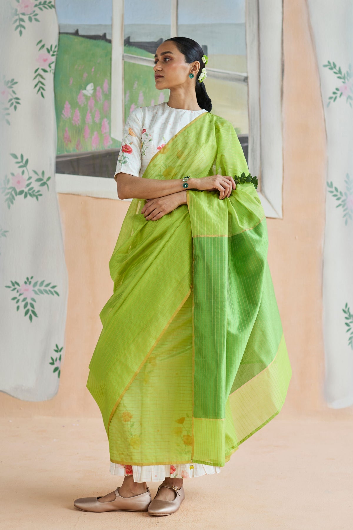 Fern Trail Chanderi Sari