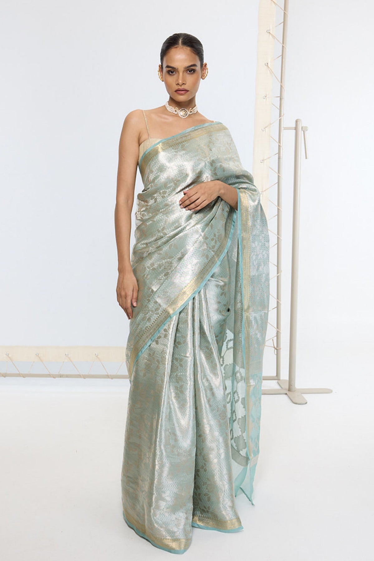 Handwoven Sea Green Tissue Saree