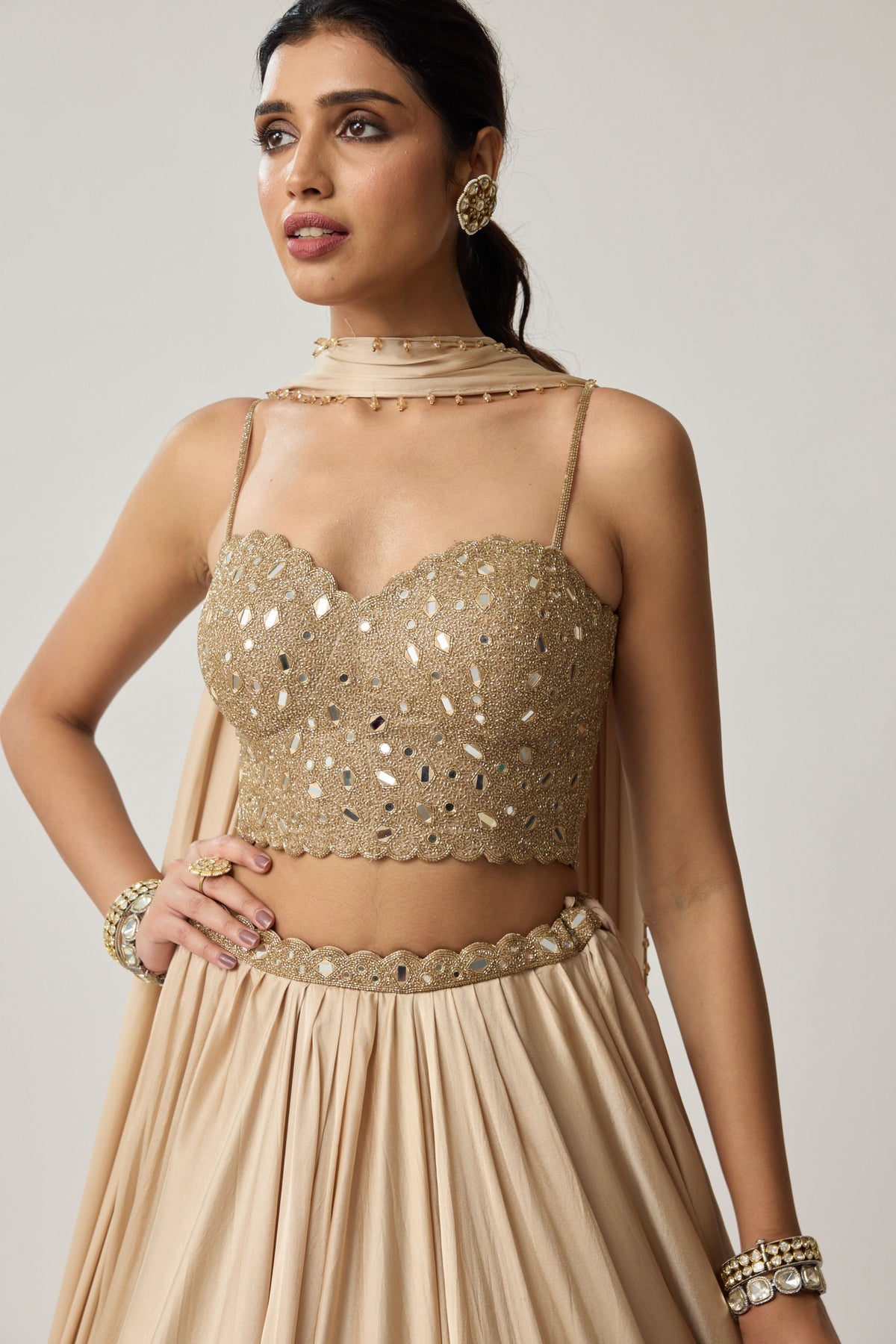 Light Beige Mirror Lehenga Set