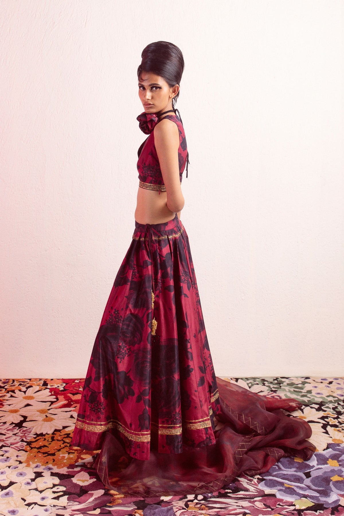 Deep Garnette Hand-embroidered Lehenga