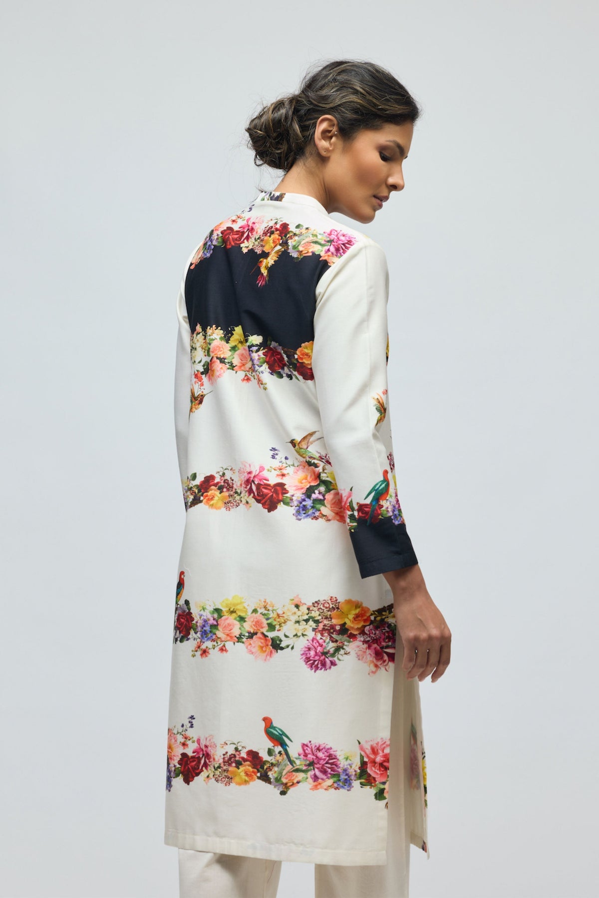 Floral Ivory Chanderi Tunic Set