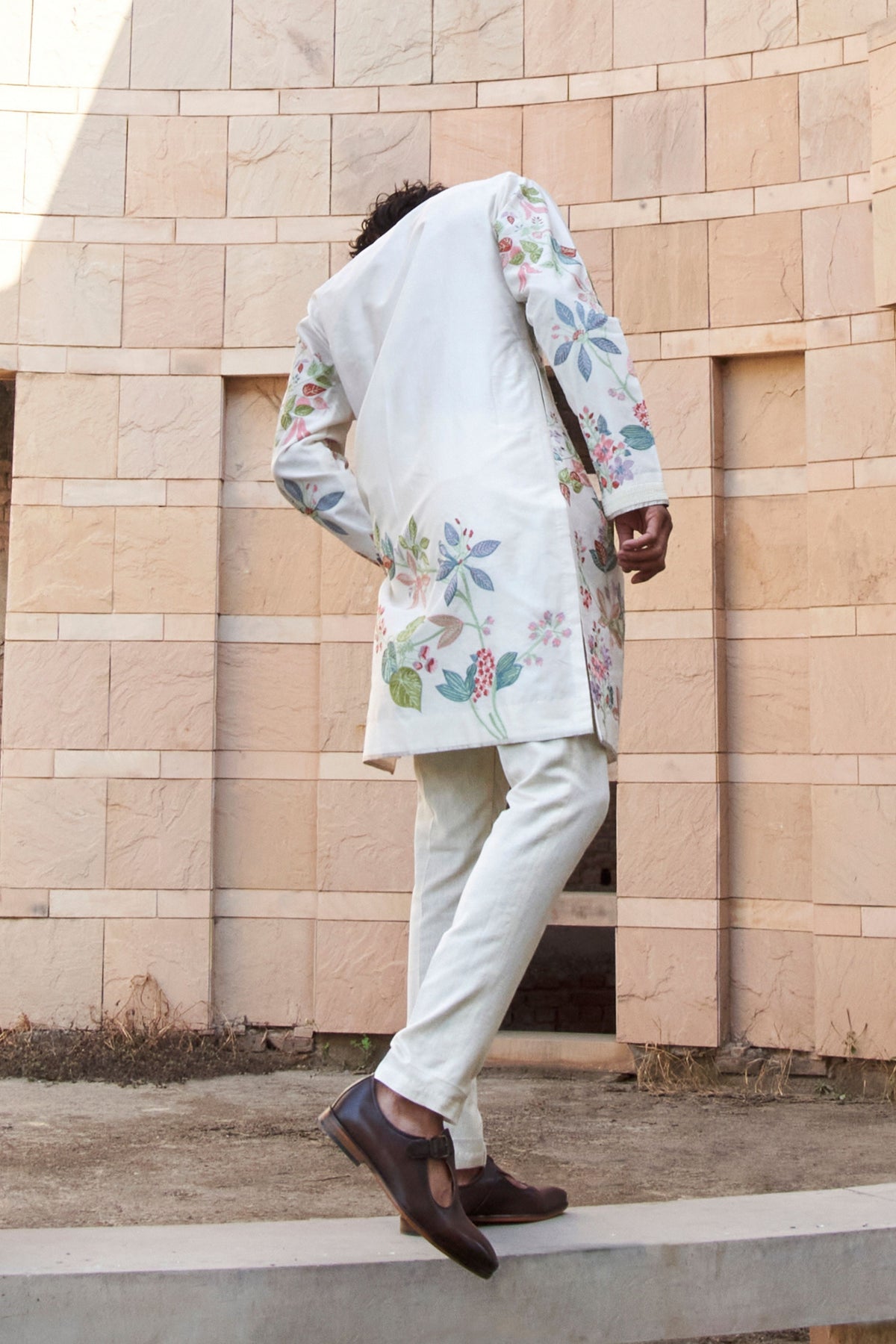 Cream Tropical Flora Kurta