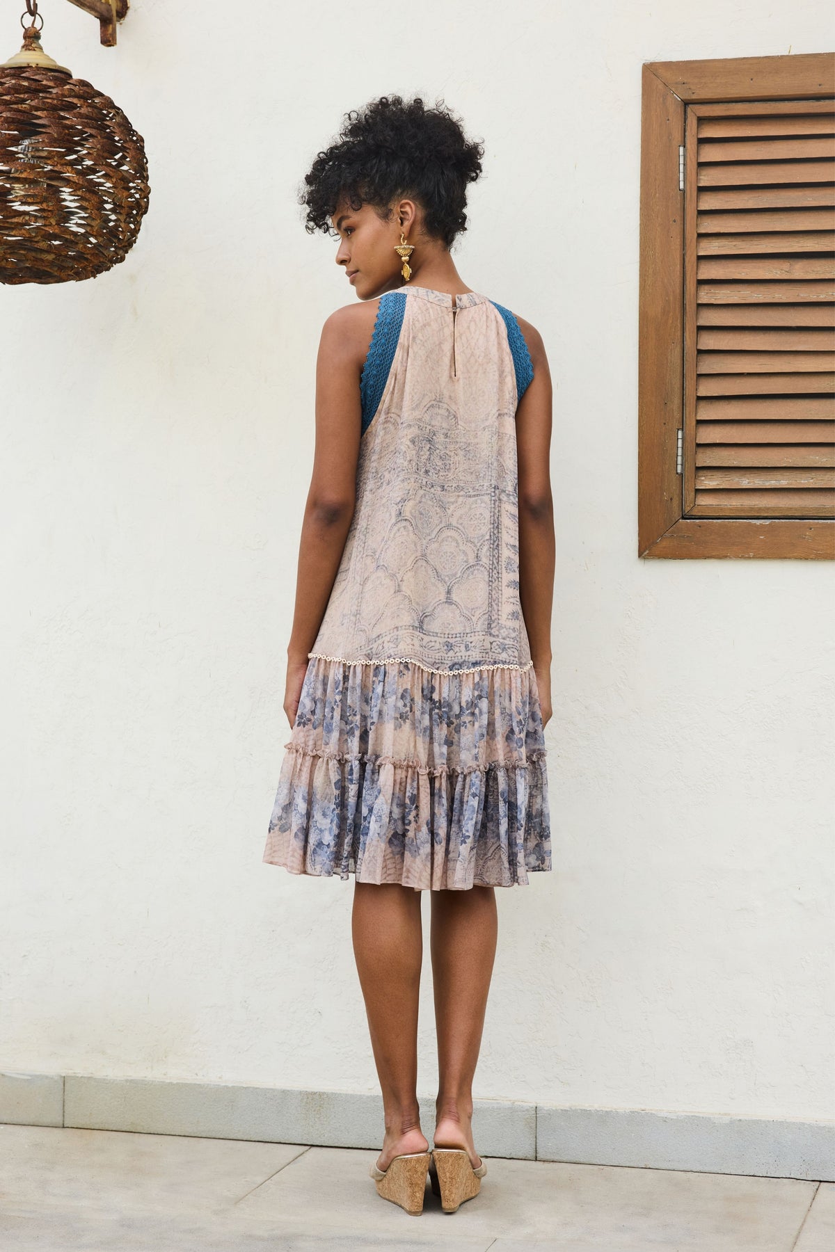 Ira Printed Embroidery 2 Tier Dress