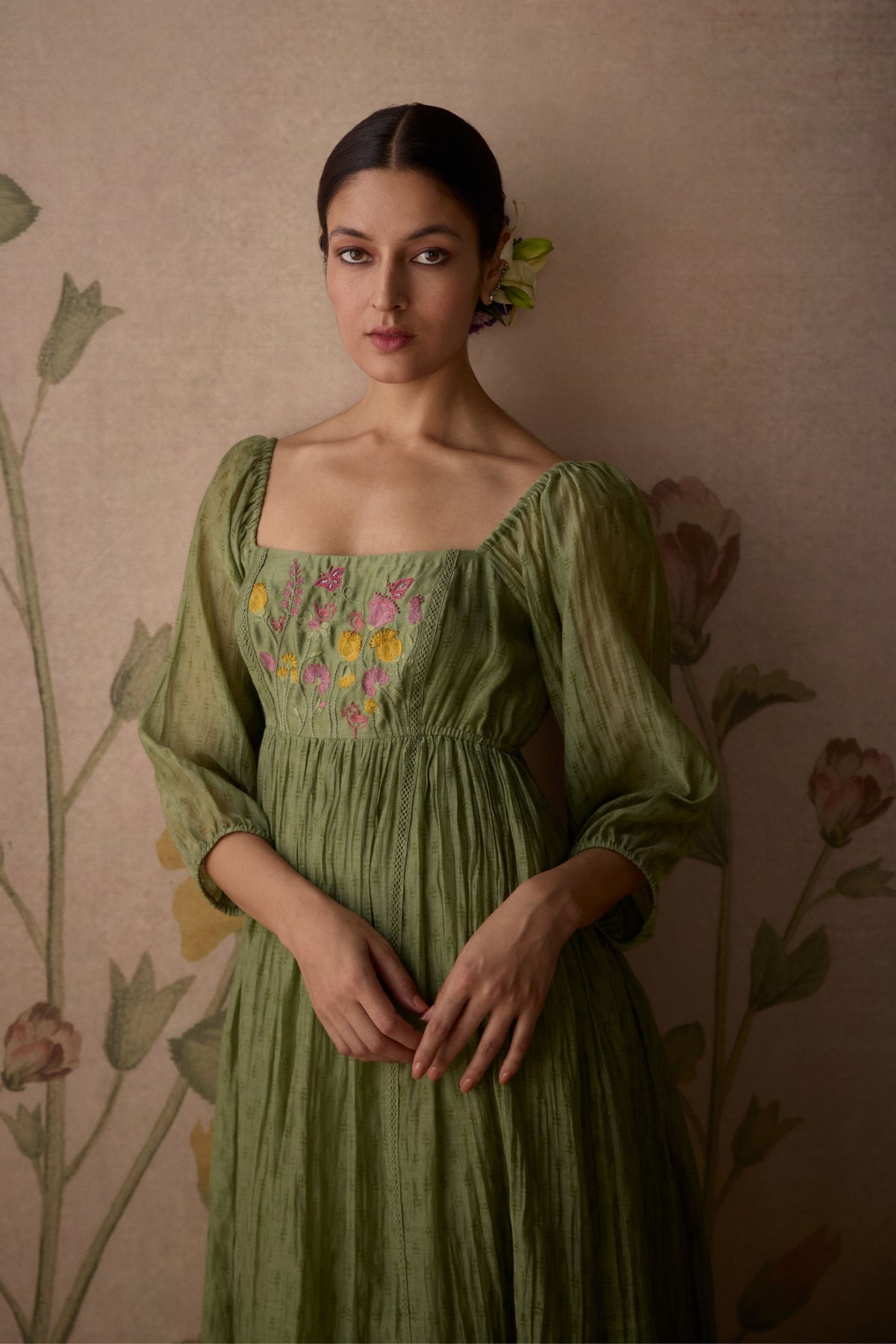 Green Hand Embroidered Dress