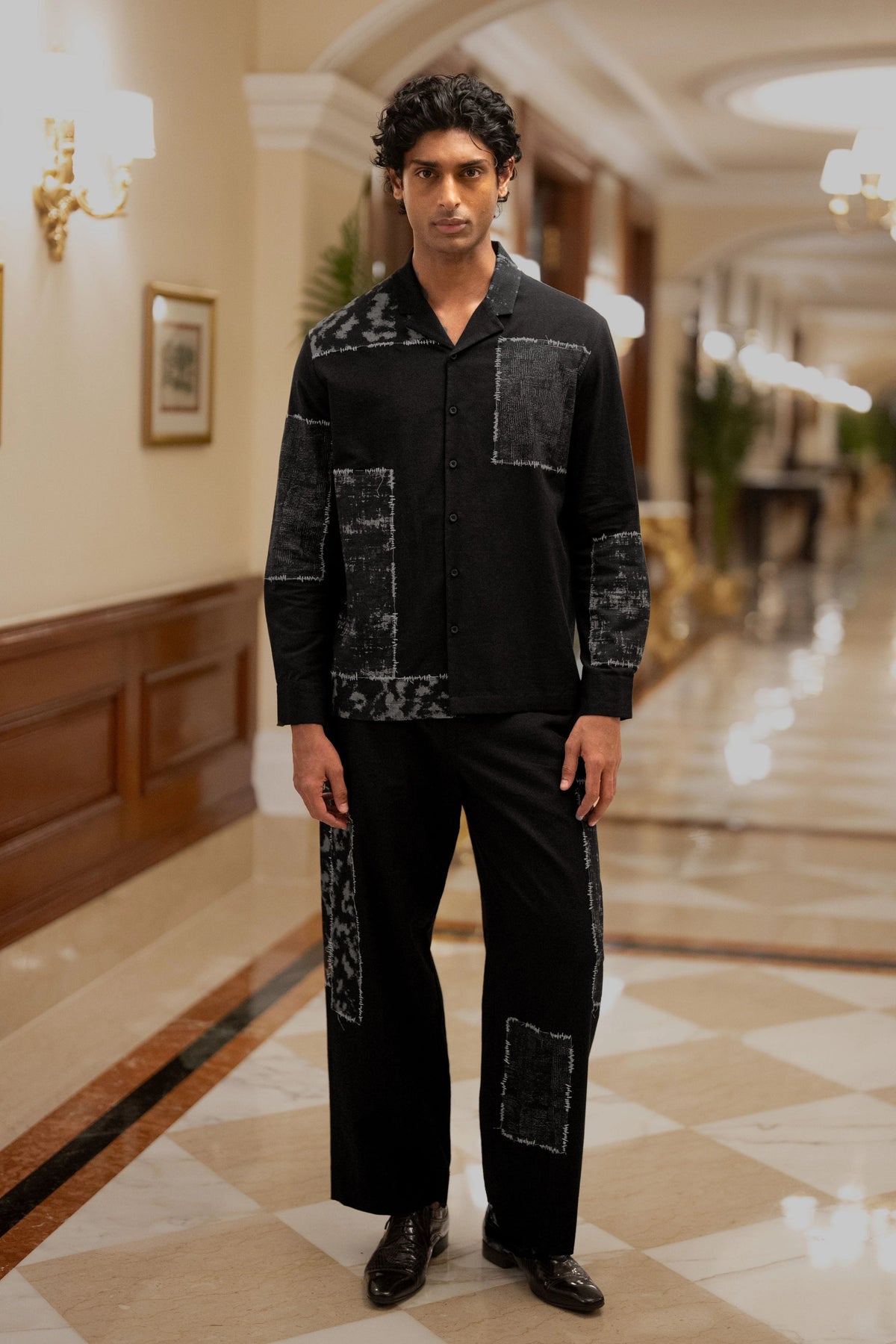 Linen Patchwork Applique Shirt