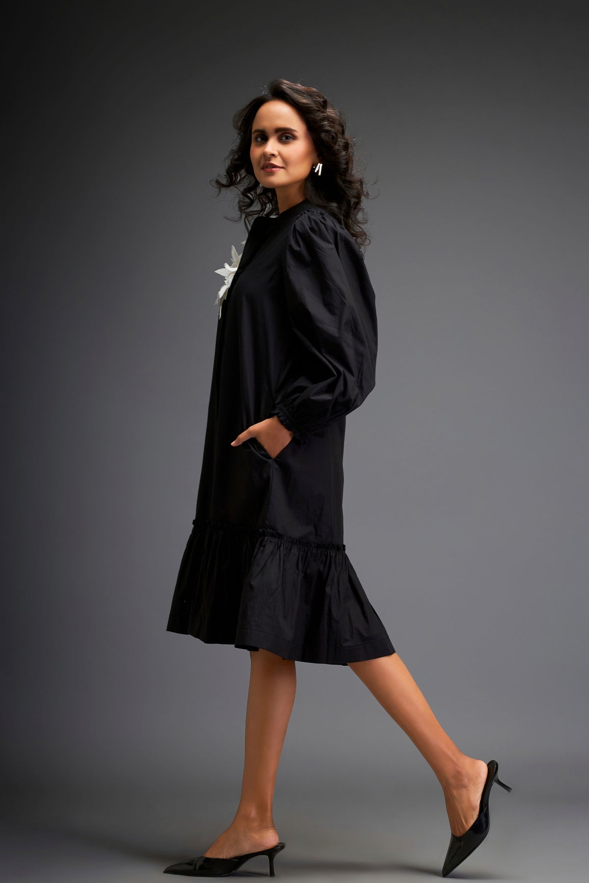 Black Voluminous Sleeve Dress