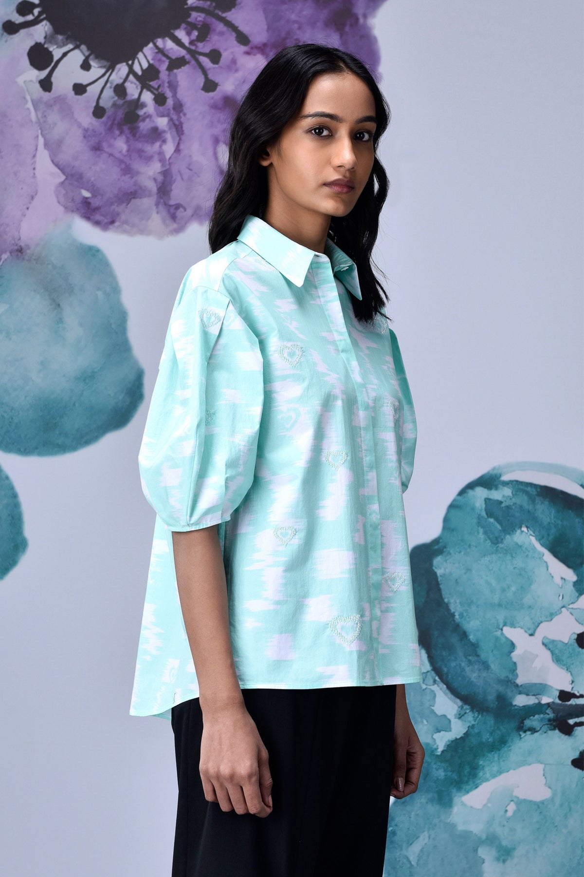 Ikkat Print Top  Lime Green