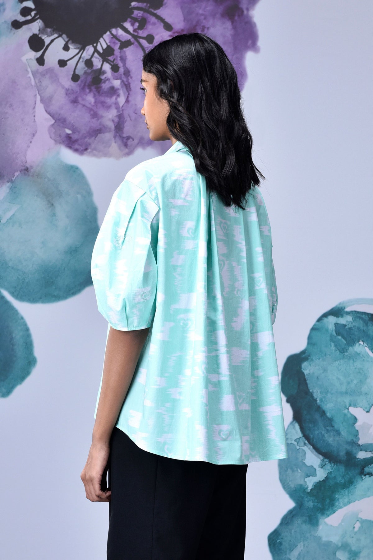 Ikkat Print Top  Lime Green