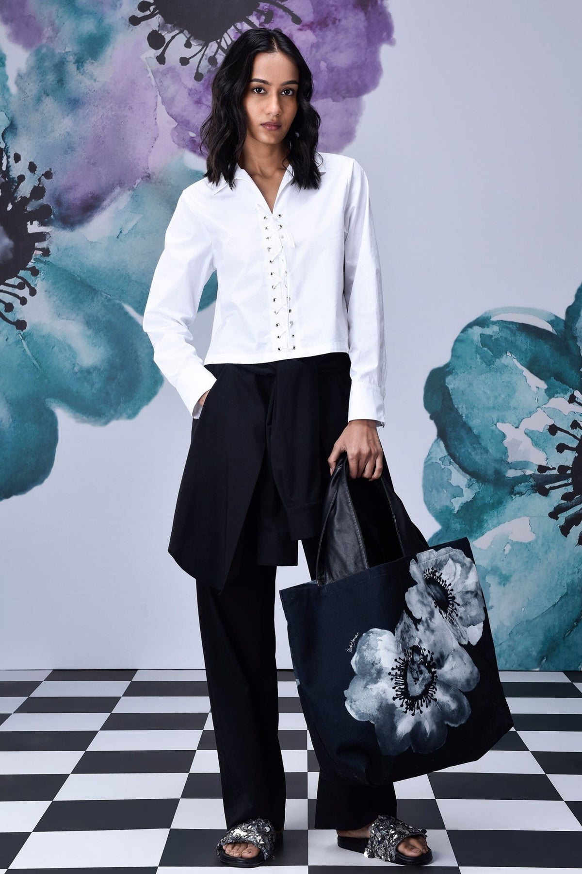 Cotton Lace up Shirt White