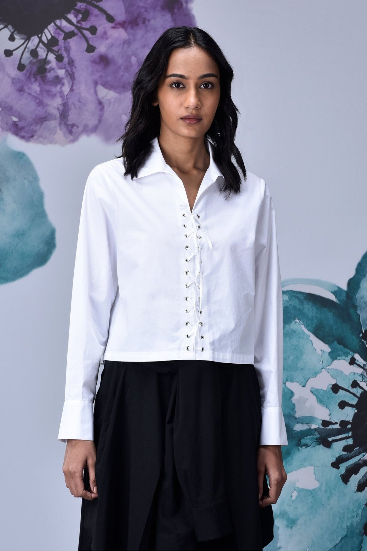 Cotton Lace up Shirt White