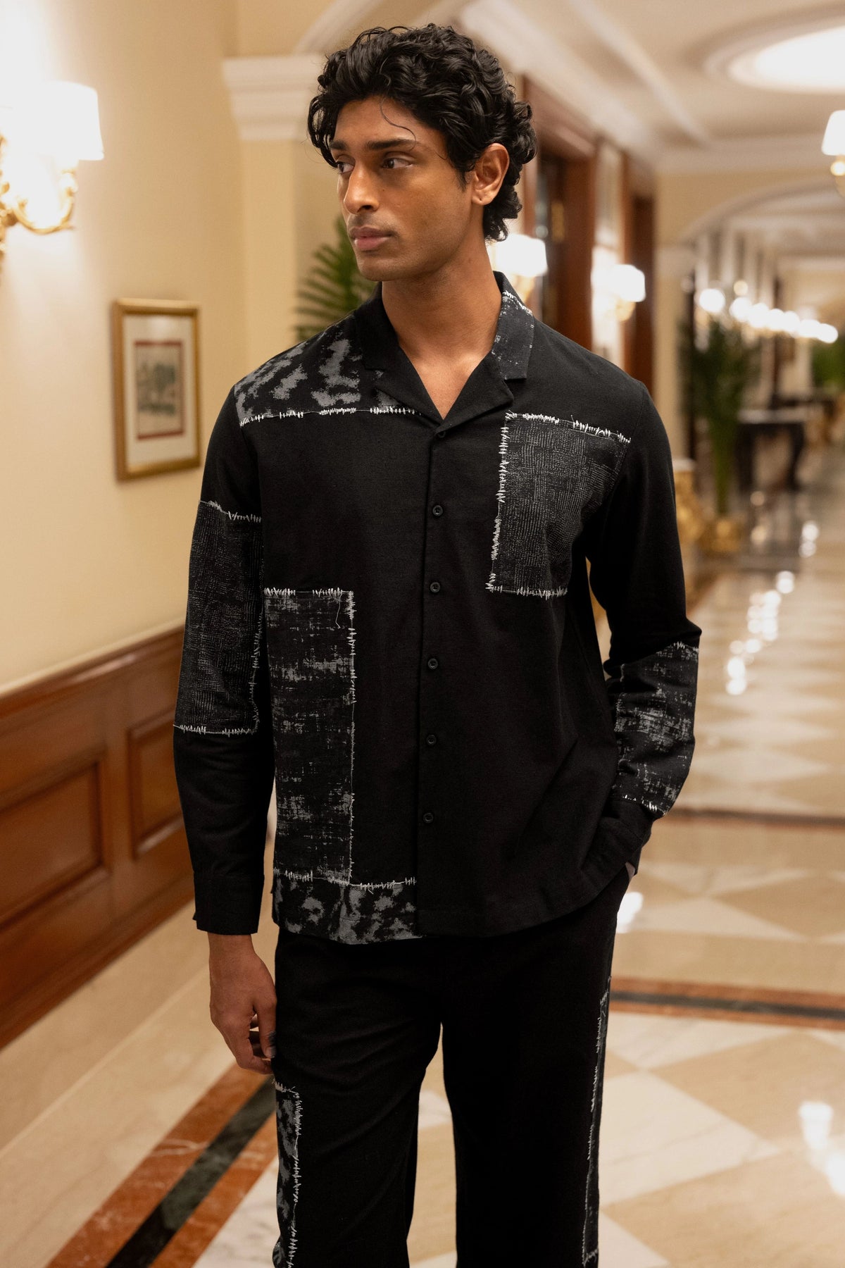 Linen Patchwork Applique Shirt