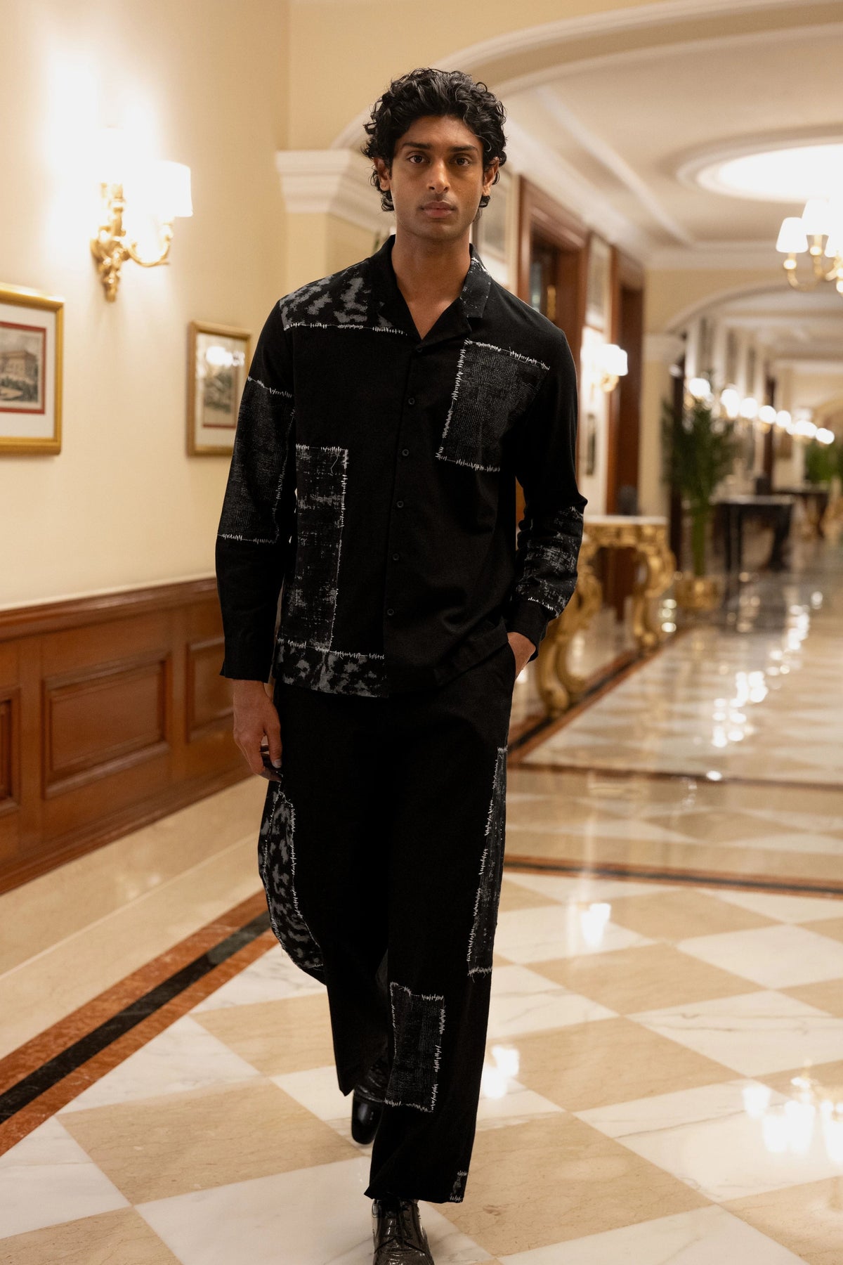 Linen Patchwork Applique Shirt & Pants