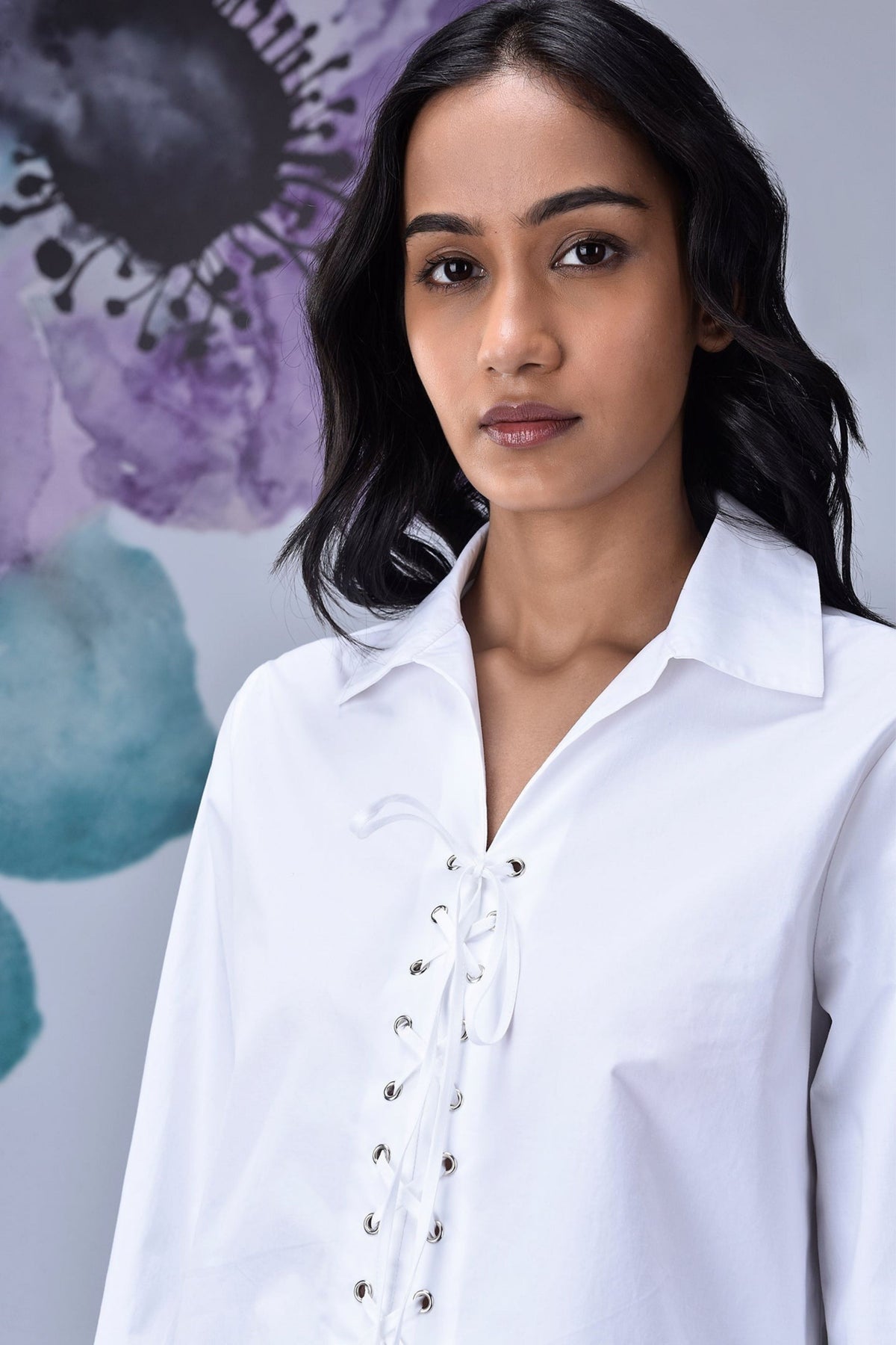 Cotton Lace up Shirt White