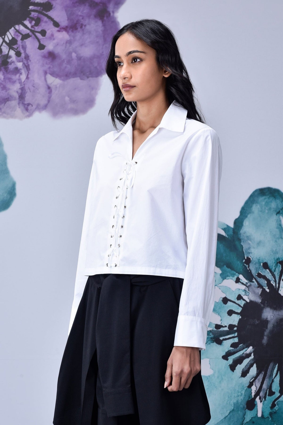 Cotton Lace up Shirt White
