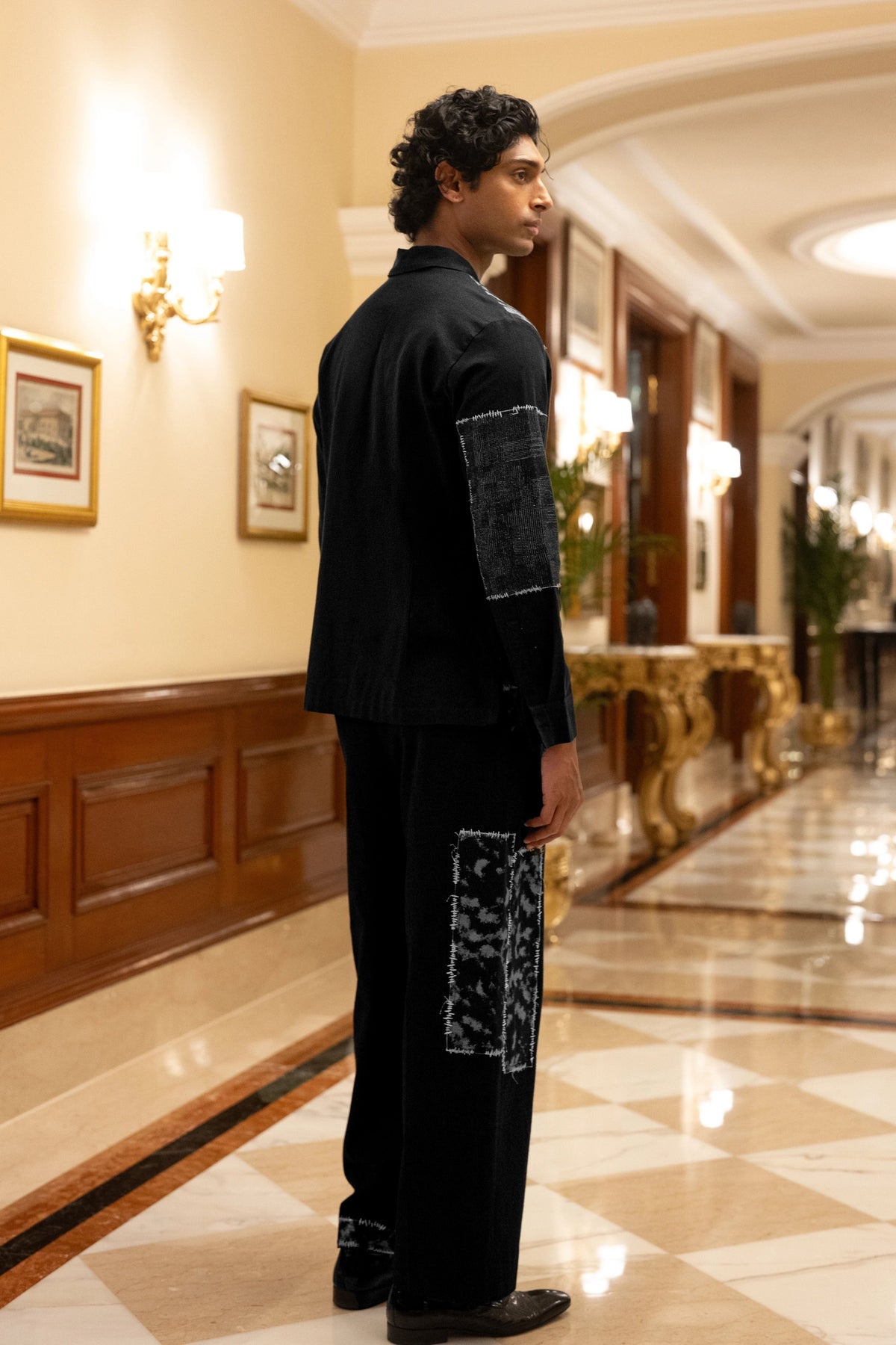 Linen Patchwork Applique Pants
