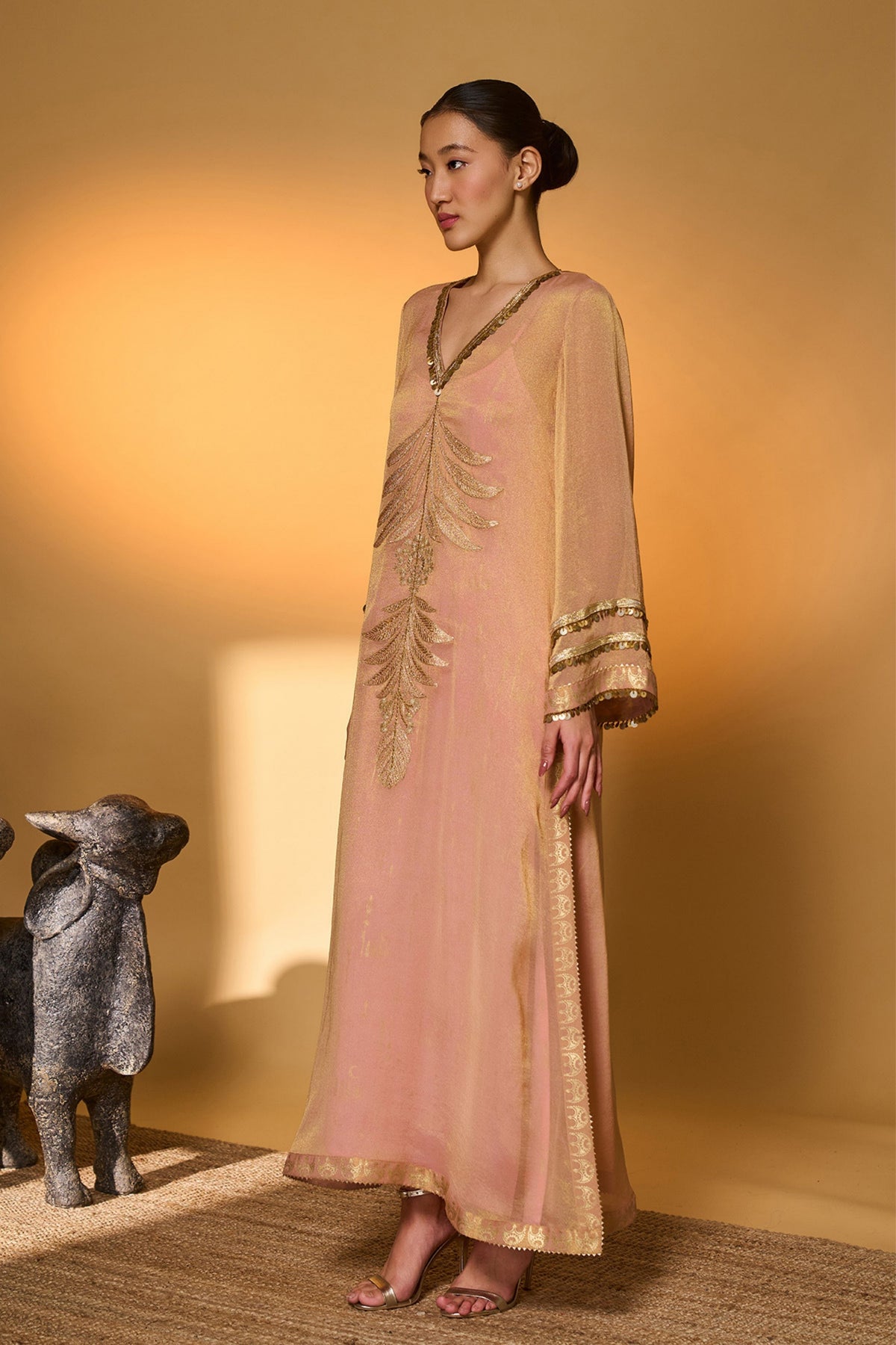 Baby Pink Moonfield Embroidered Kaftan