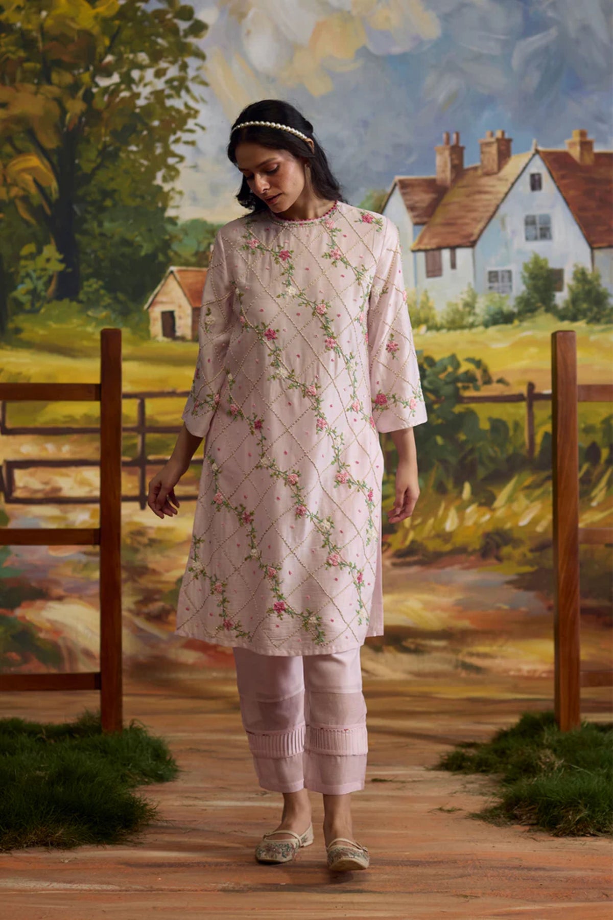Lavendar Embroidered Kurta Set