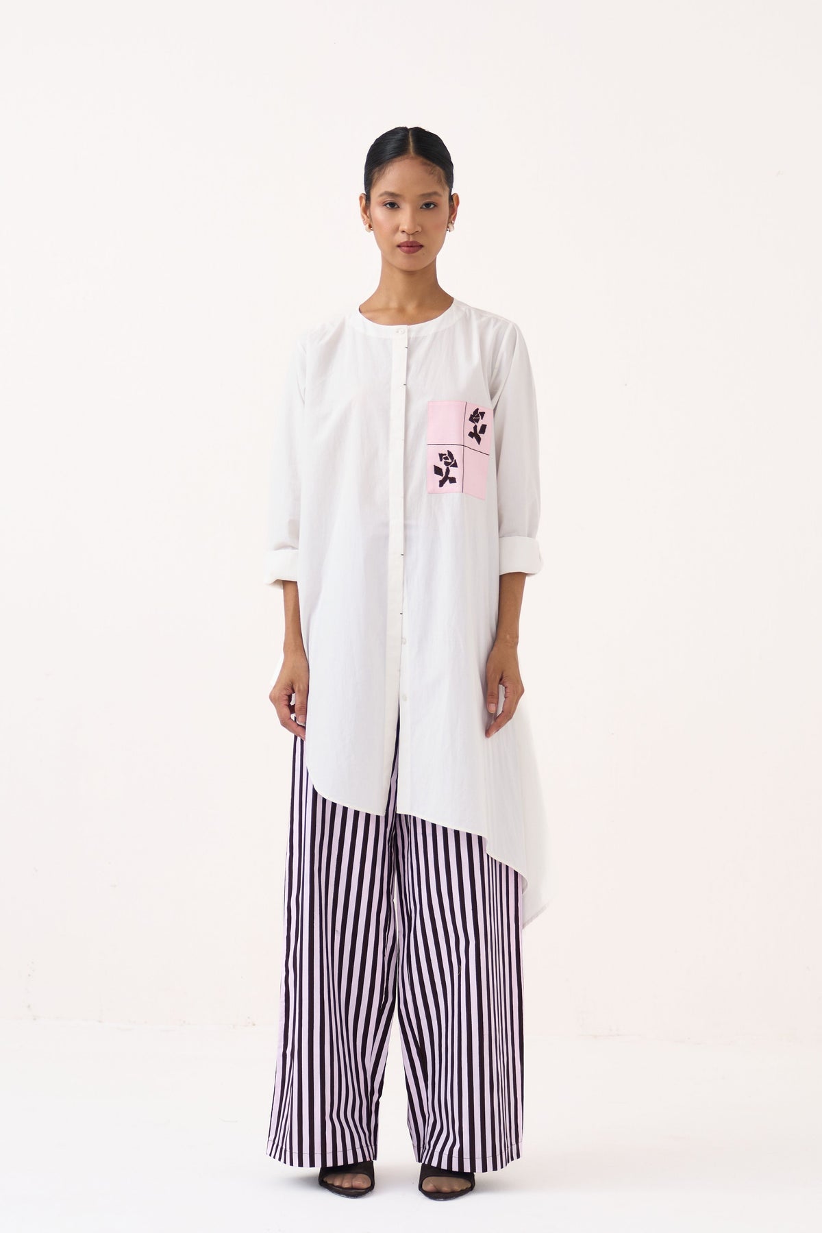 Patch Asymmetric Hem Shirt