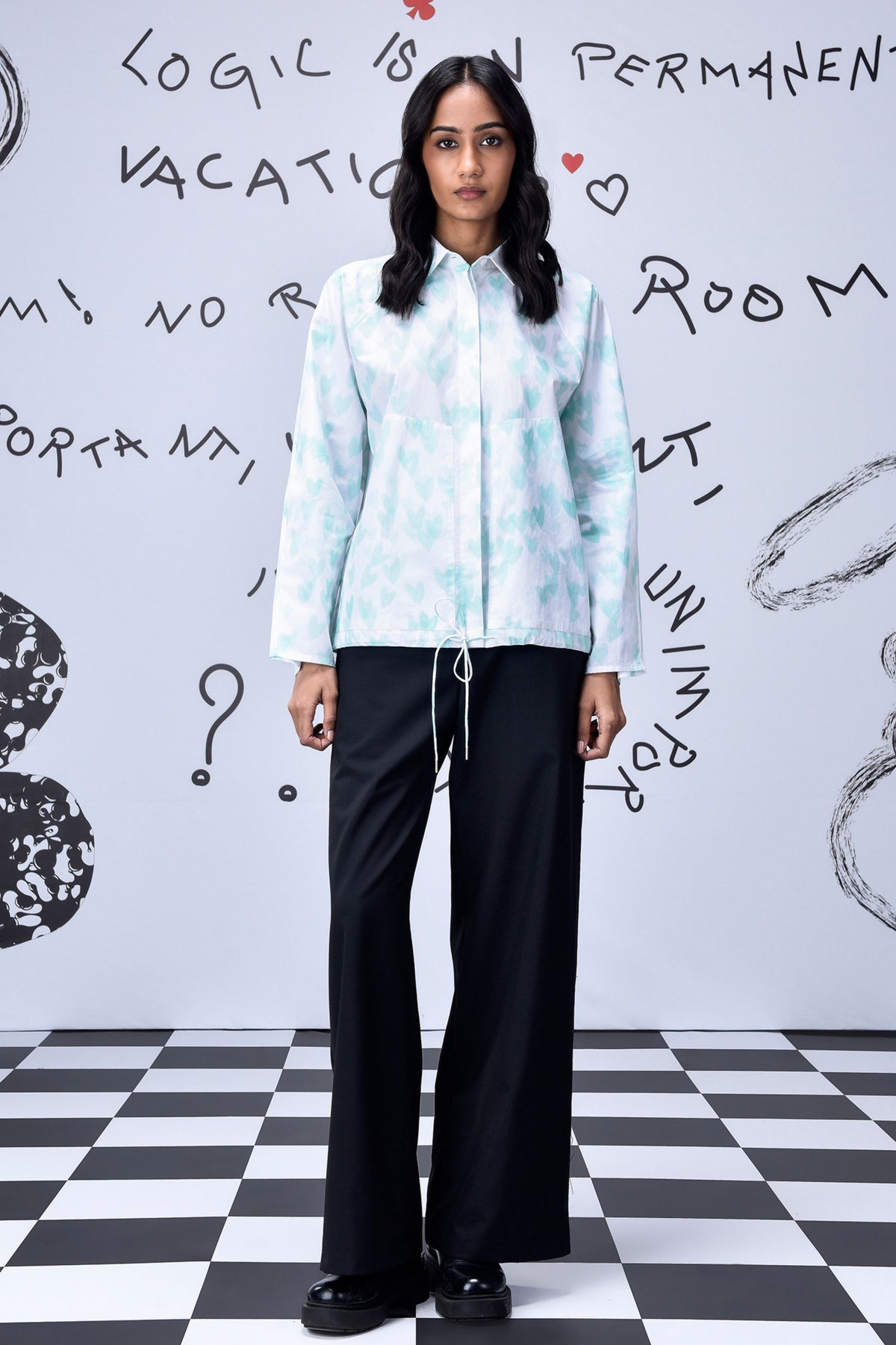 Heart Print Shirt  Nile Green