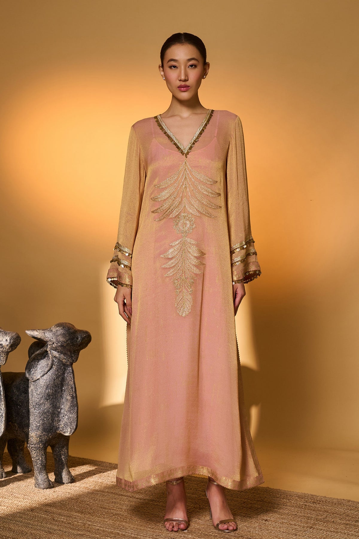 Baby Pink Moonfield Embroidered Kaftan