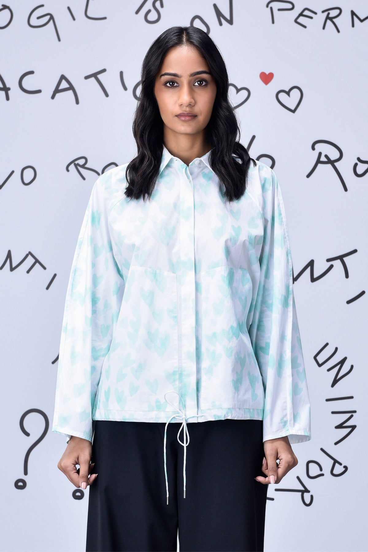 Heart Print Shirt  Nile Green