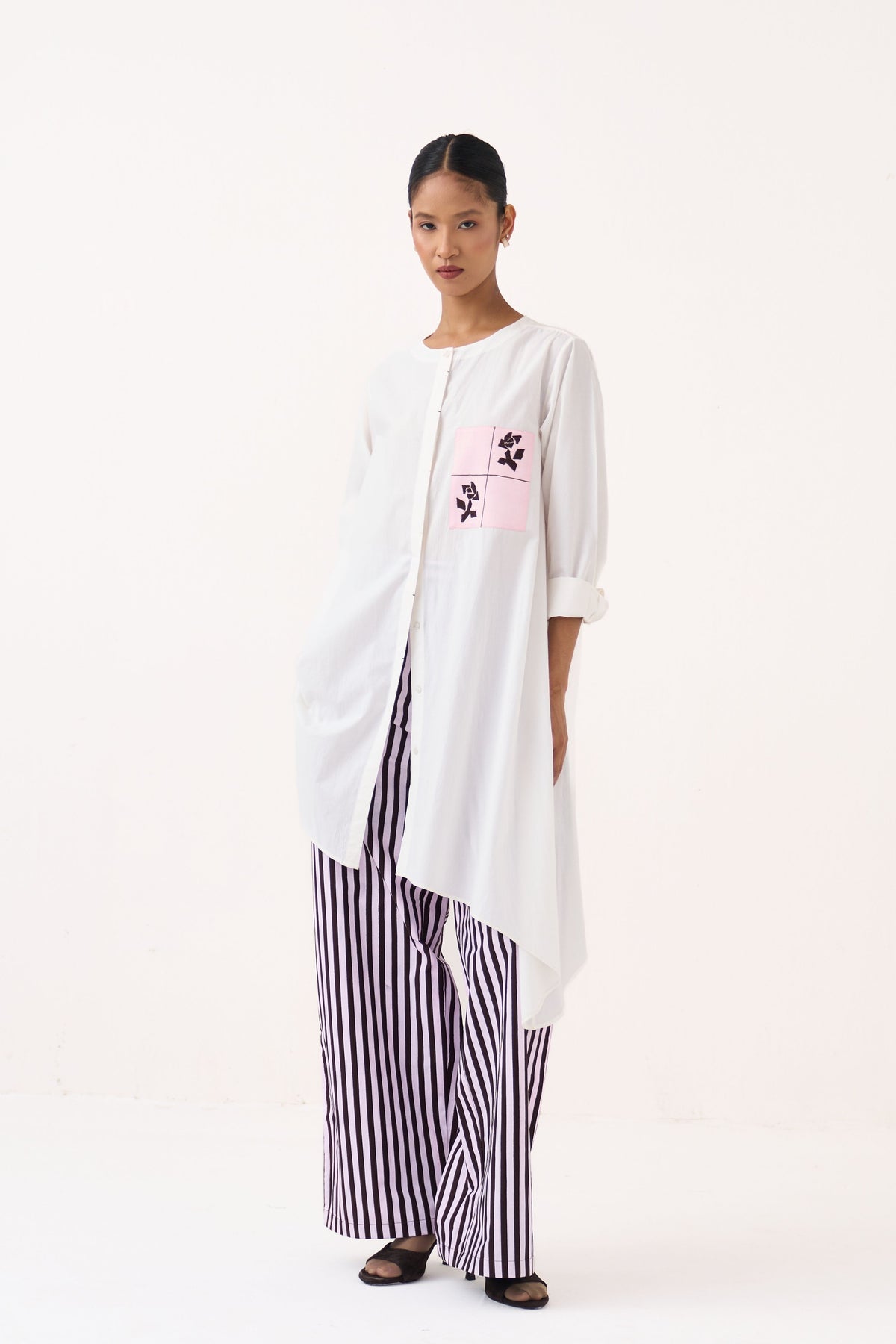 Patch Asymmetric Hem Shirt
