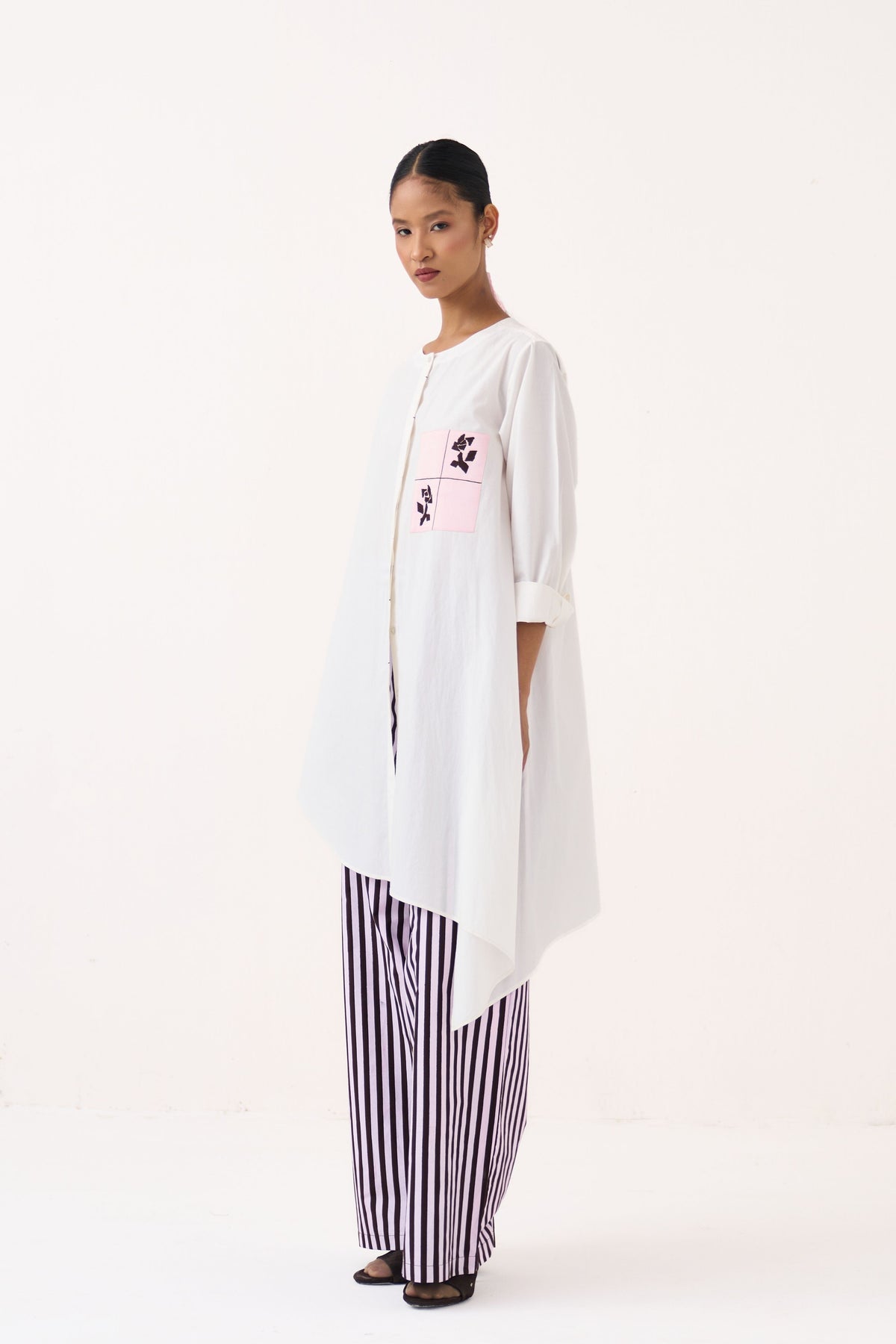 Patch Asymmetric Hem Shirt