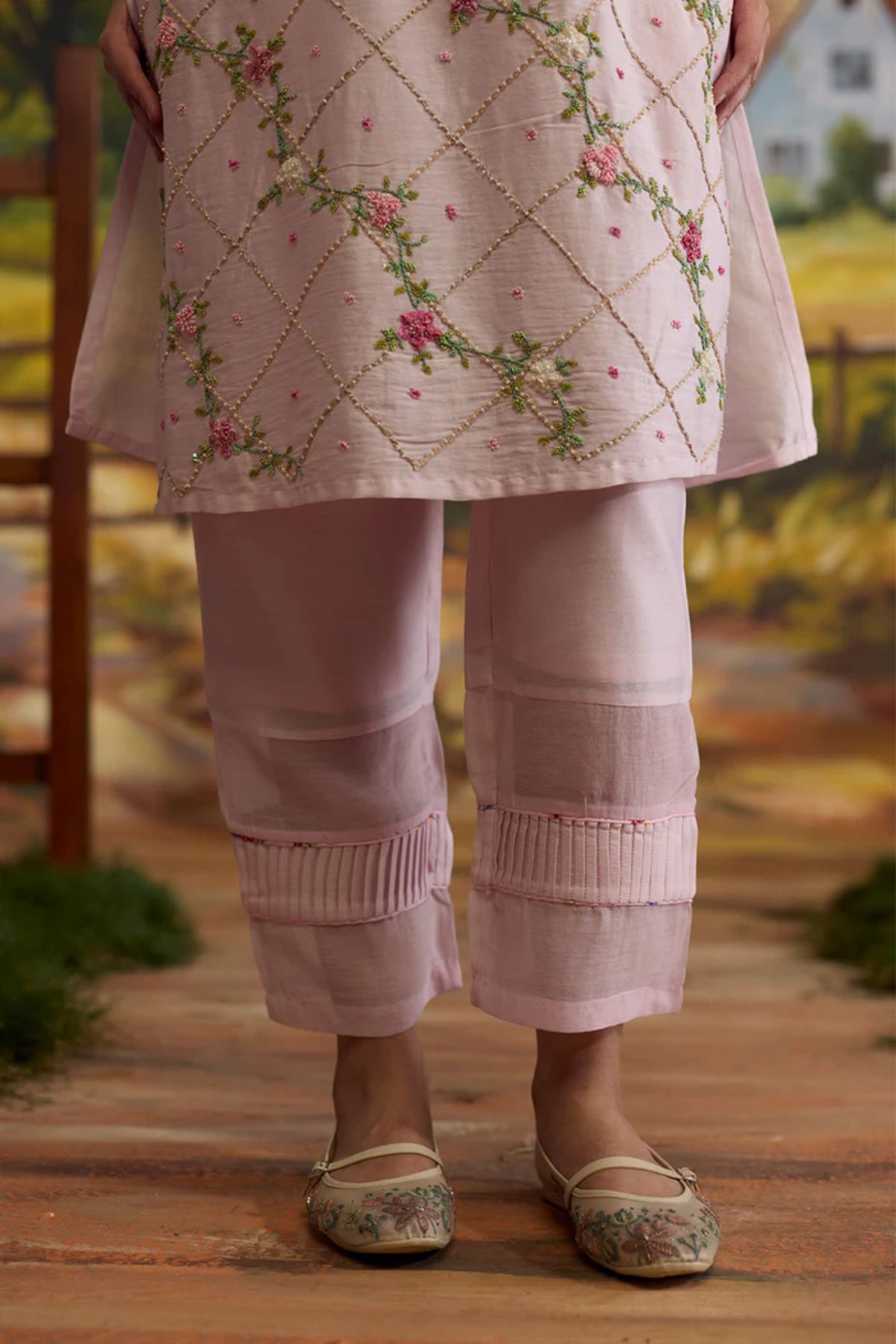 Lavendar Embroidered Kurta Set