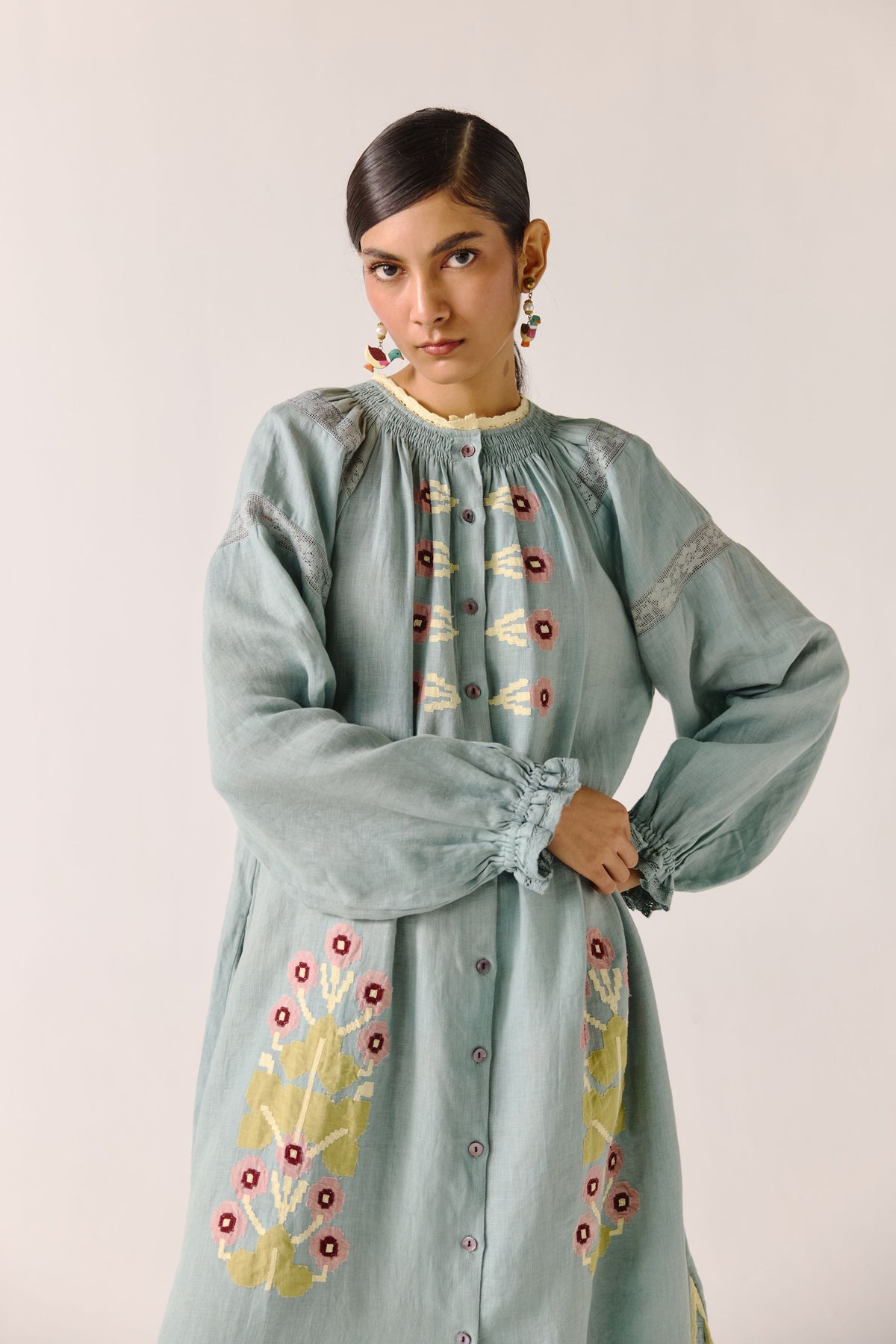 Pale Blue Pixel Applique Chloe Dress