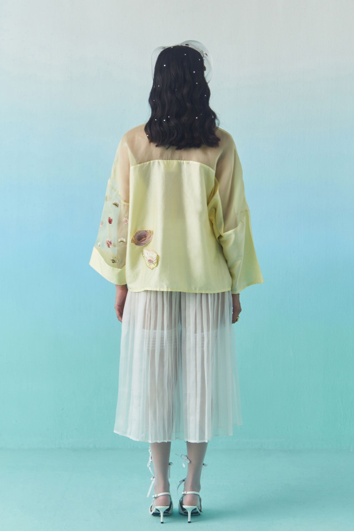 Off White Organza Accordion Skirt