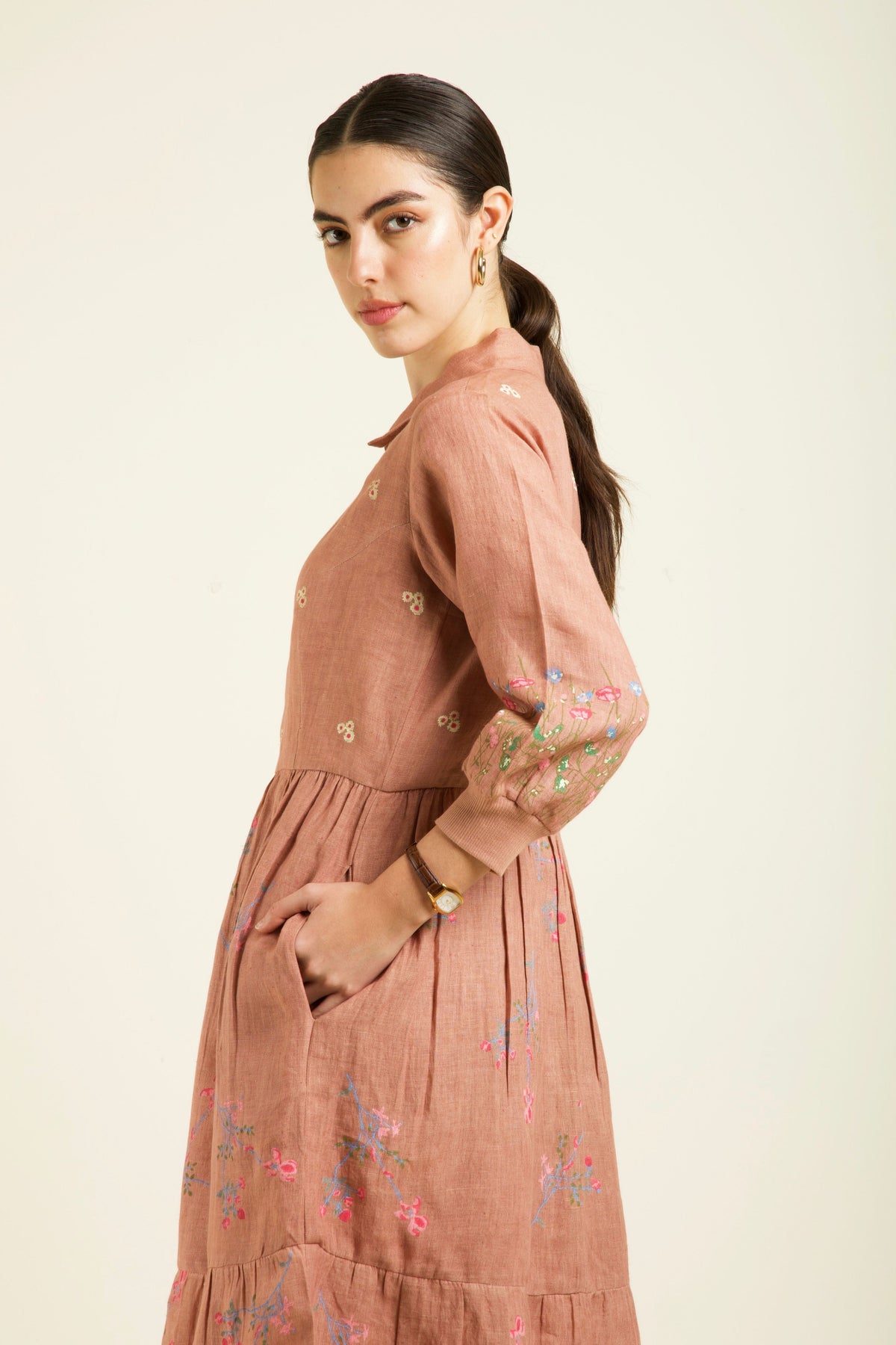 Almond Gathered Dress