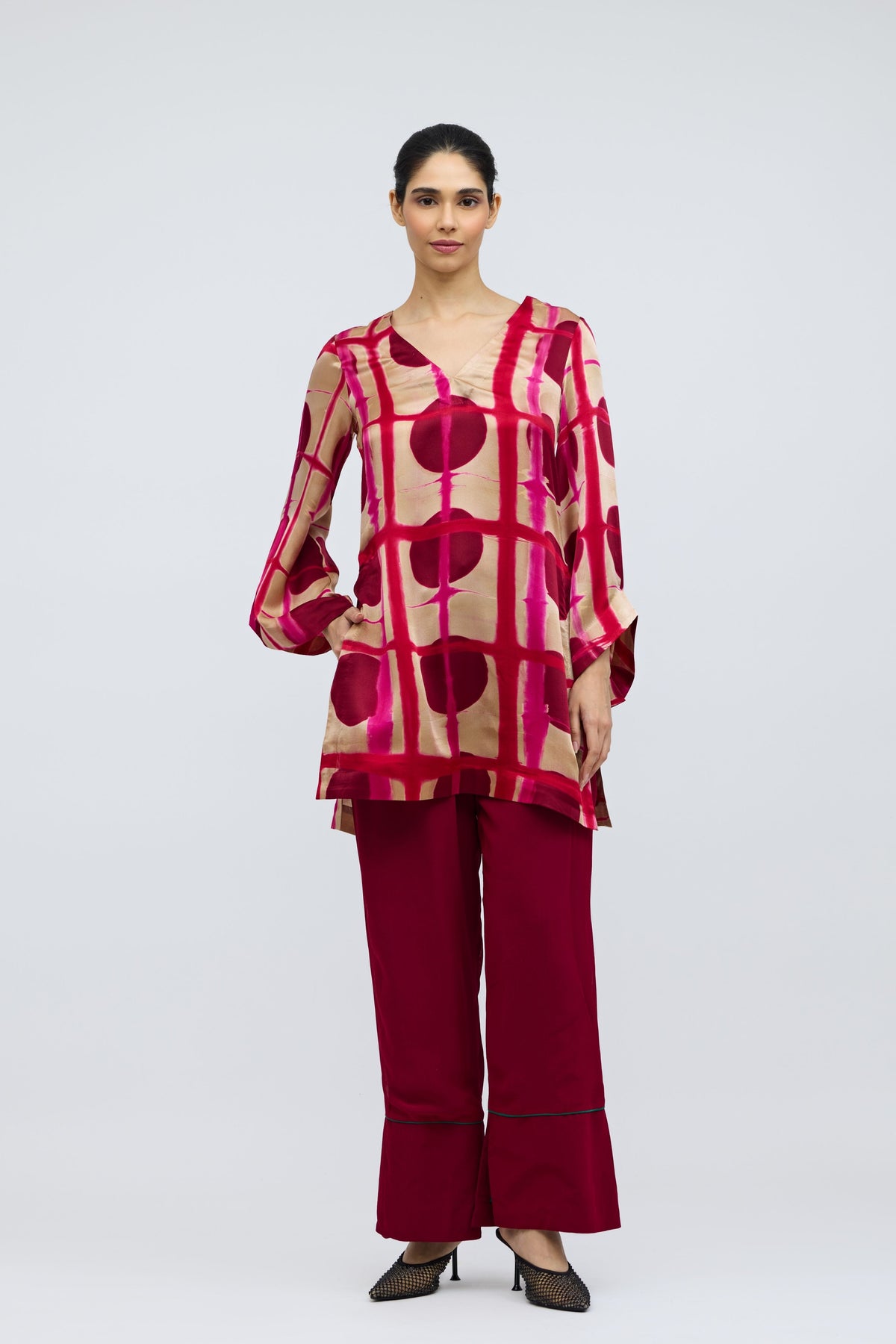 Bijlee Rose Resist Dyed Silk Tunic Set