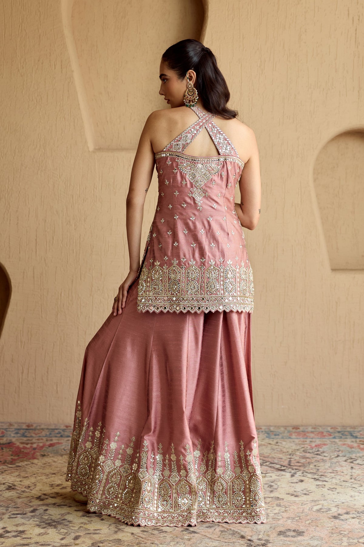 Pink Silk Kurta Sharara Set