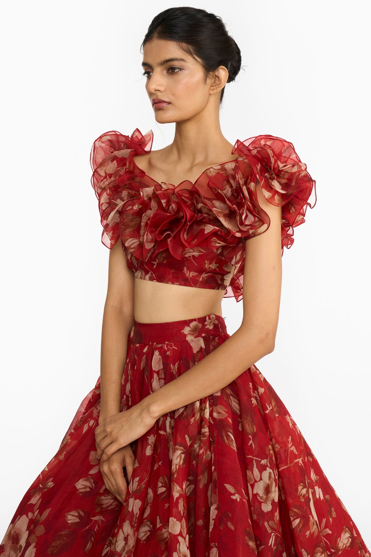 Red Forest Lehenga Set