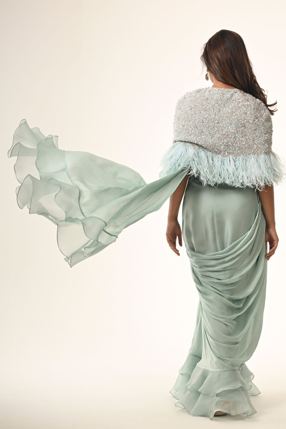 Ethereal Feather Cape Saree Set