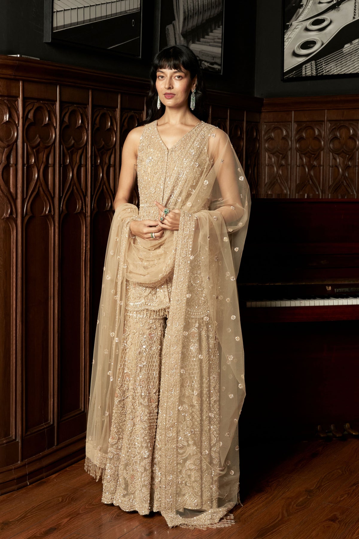 Beige Embroidery Sharara Set
