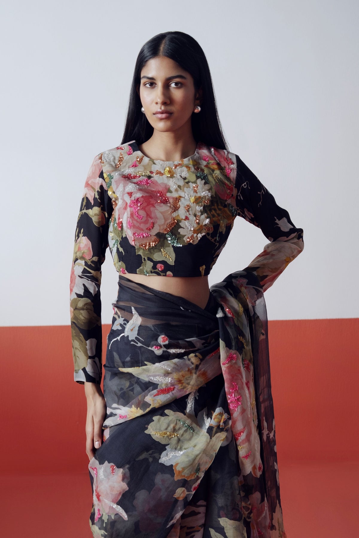 Carmine Embroidered Saree