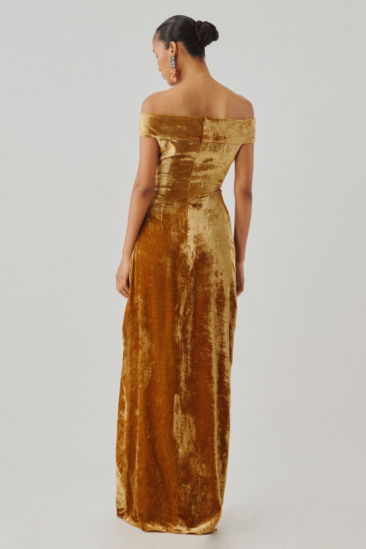 Molten Gold Off-Shoulder Gown