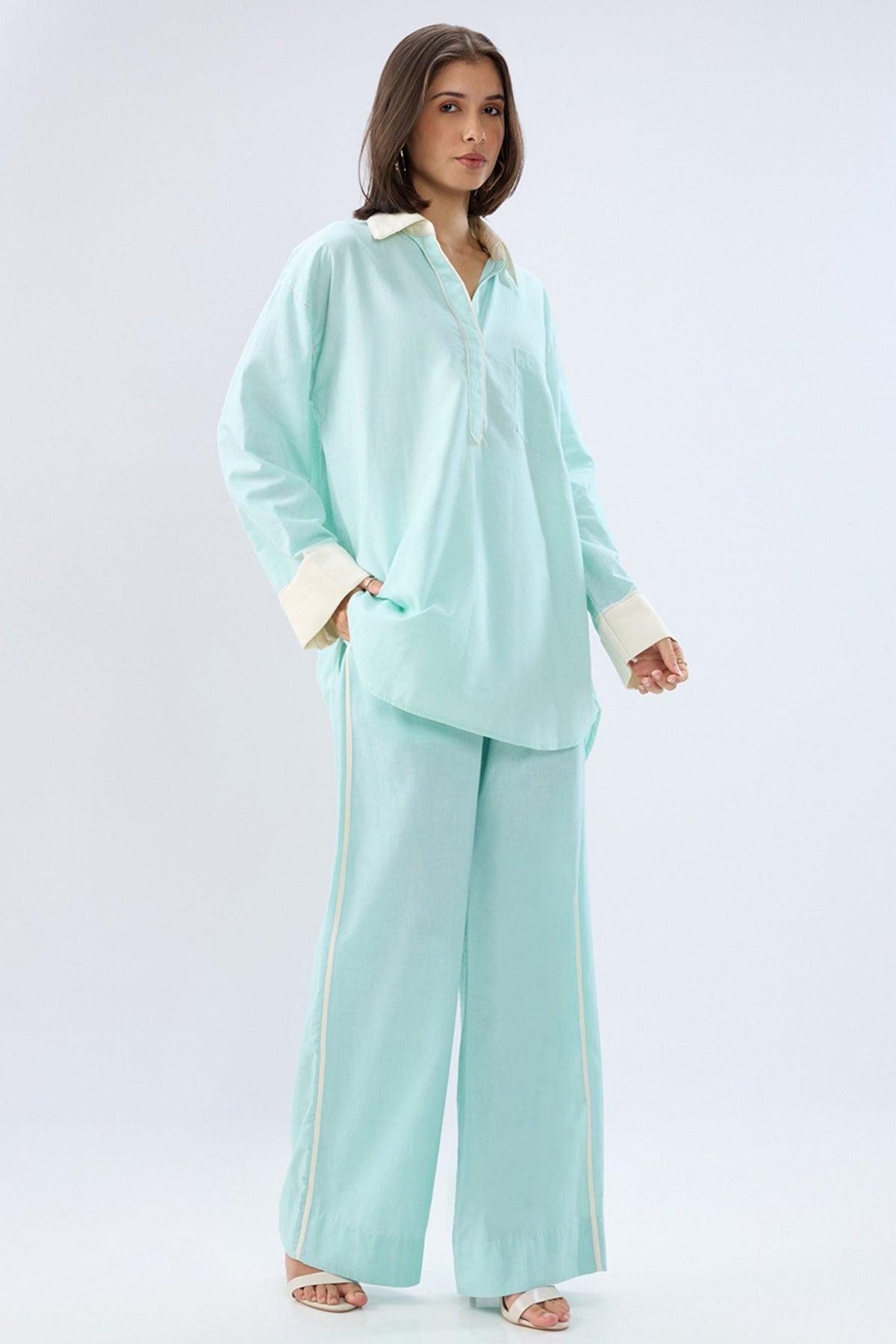 Blue Kurta Shirt Style Co-ord Set