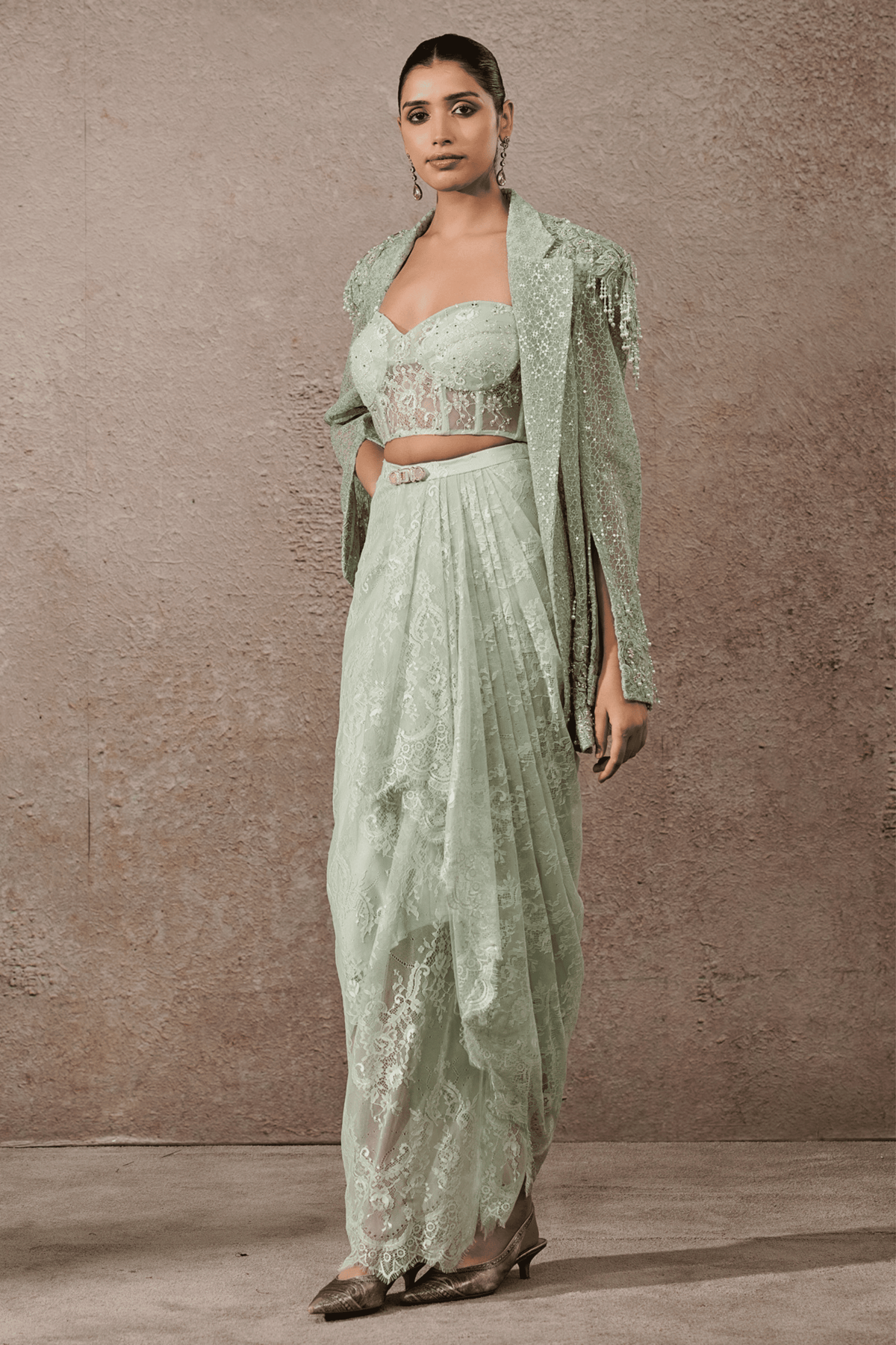 Hand Embroidered Sheer Jacket Co-ord Set
