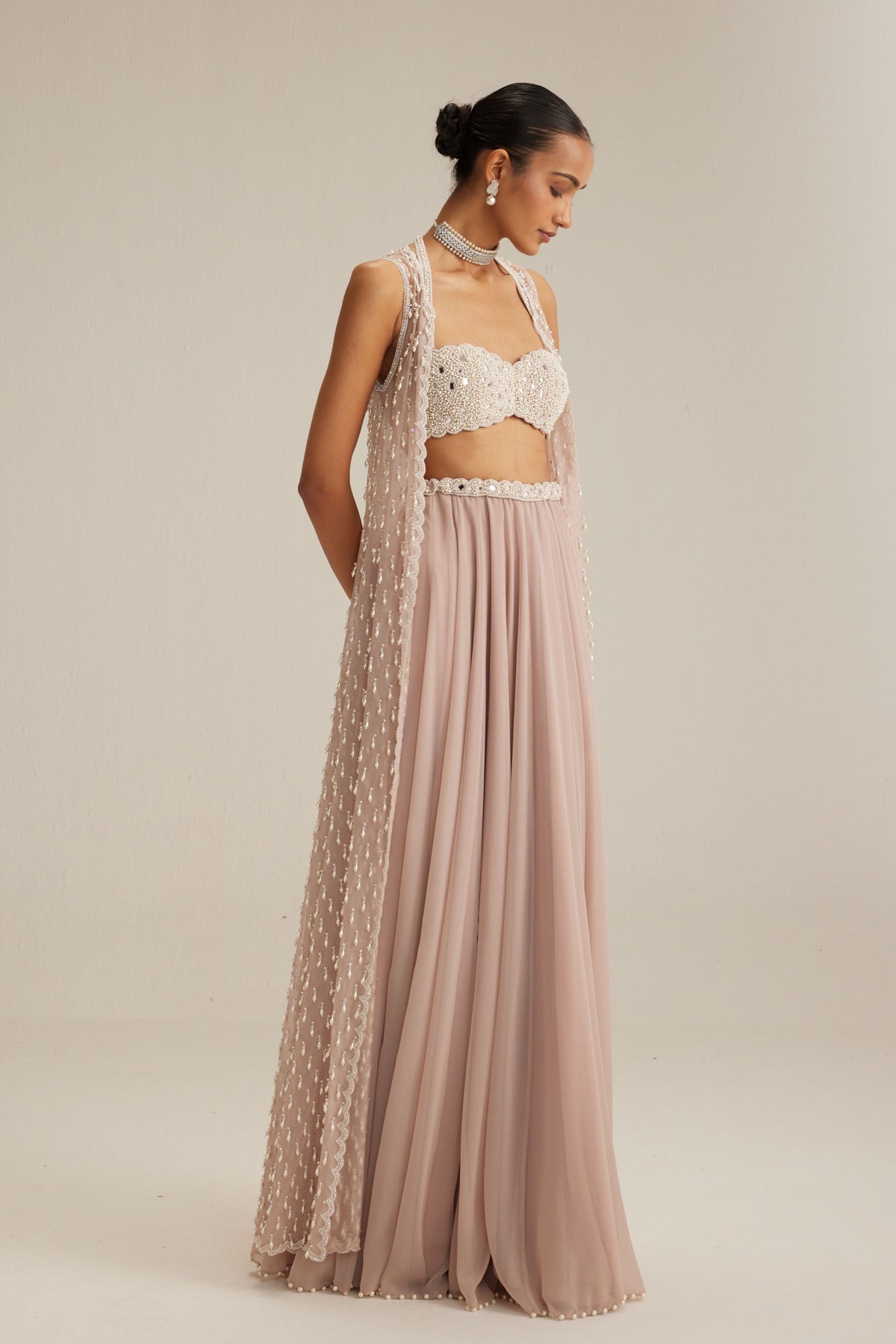 Ash Pink Pearl Drop Jacket Skirt Set