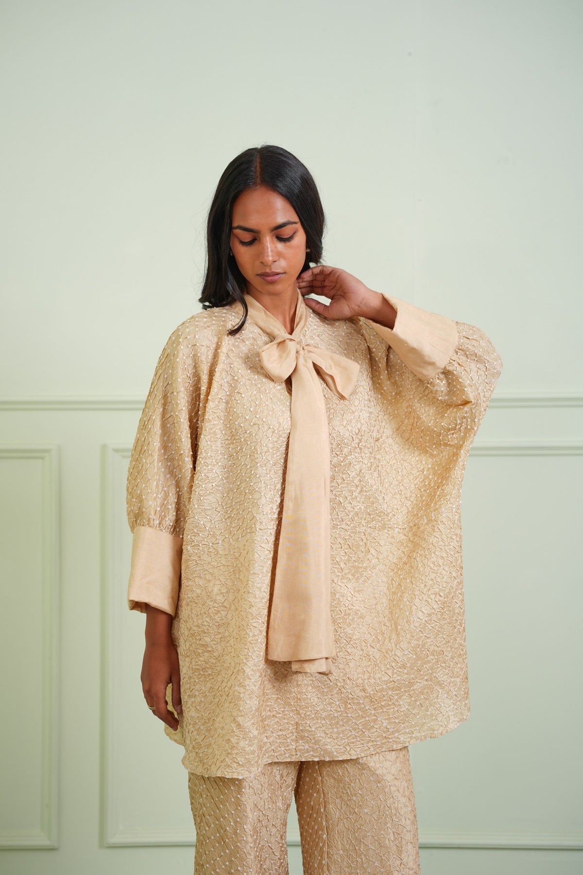 Golden Bow Tie Bandhani Shirt